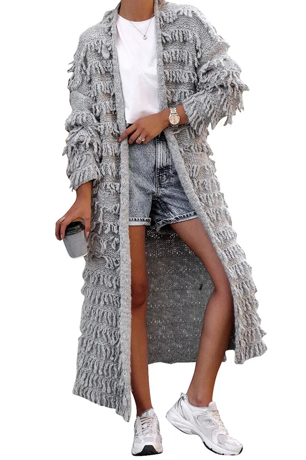 MB FASHION  Long Fringe Textured Open-Front Cardigan COAT 1282LY