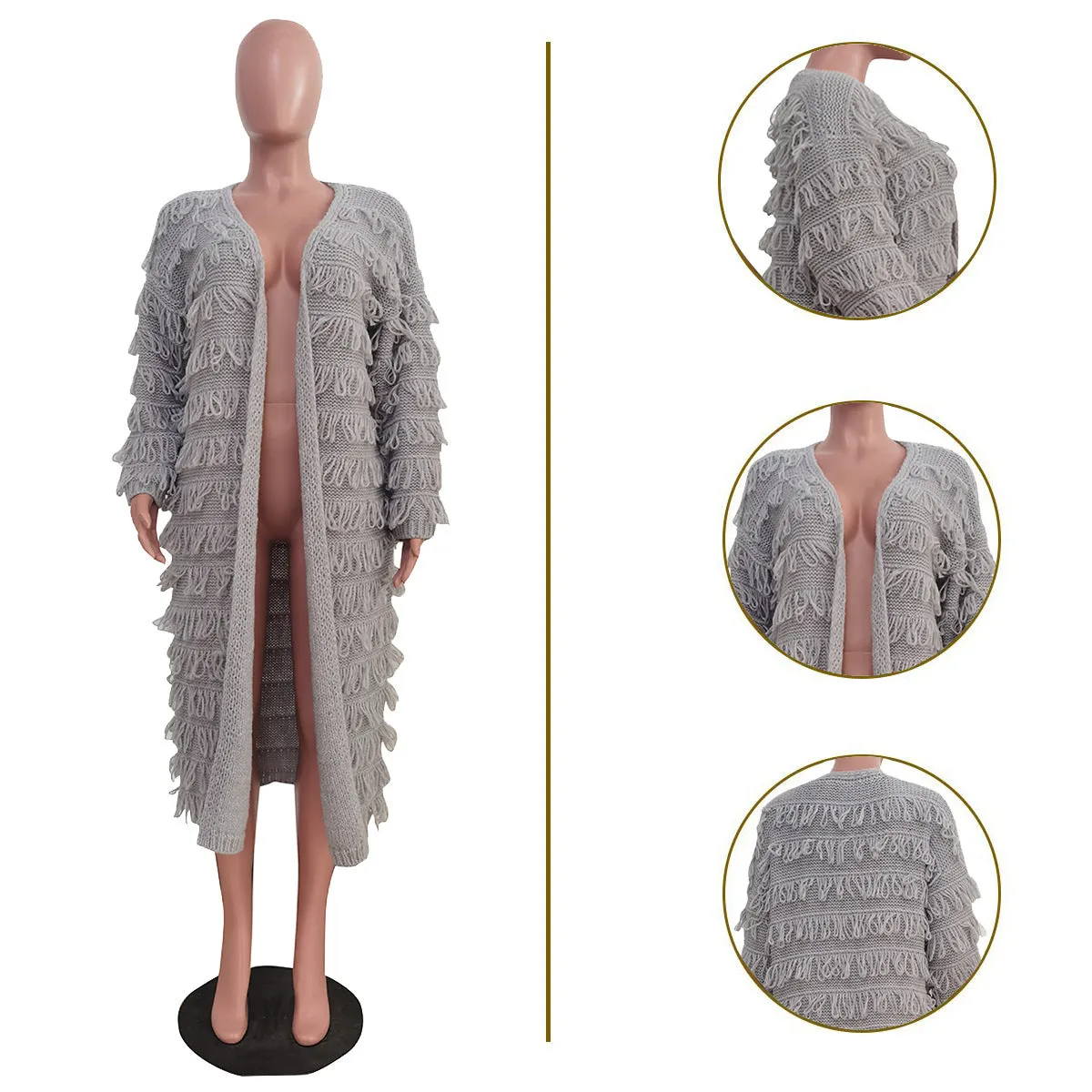 MB FASHION  Long Fringe Textured Open-Front Cardigan COAT 1282LY