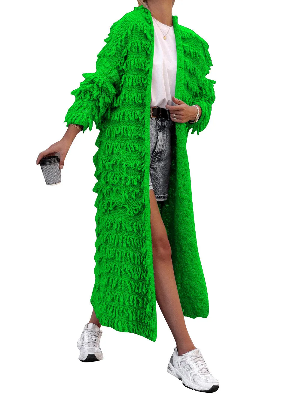 MB FASHION  Long Fringe Textured Open-Front Cardigan COAT 1282LY