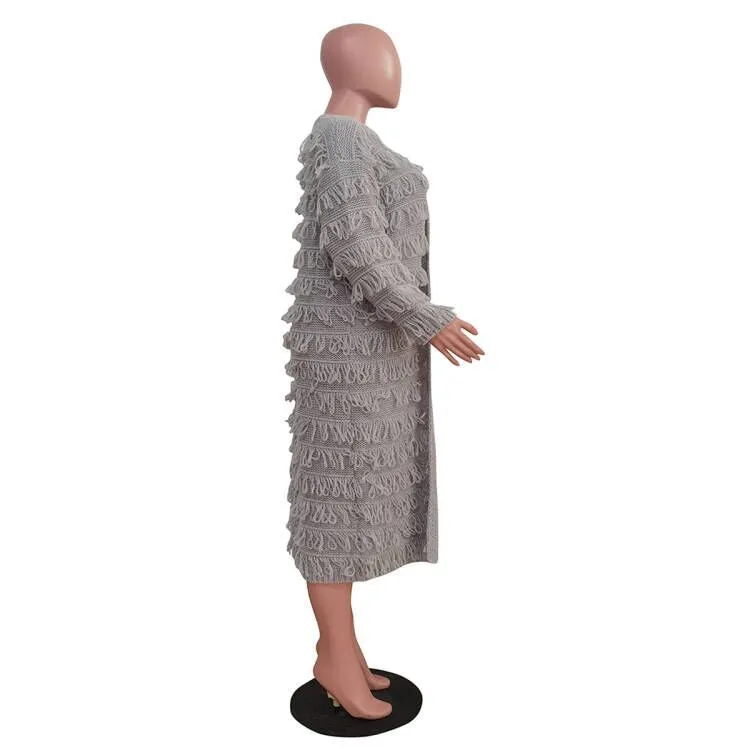 MB FASHION  Long Fringe Textured Open-Front Cardigan COAT 1282LY