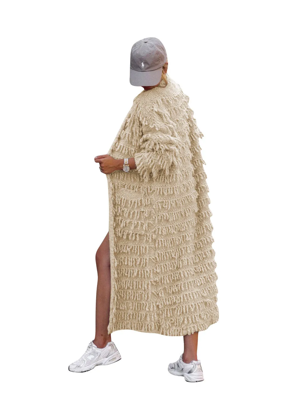 MB FASHION  Long Fringe Textured Open-Front Cardigan COAT 1282LY