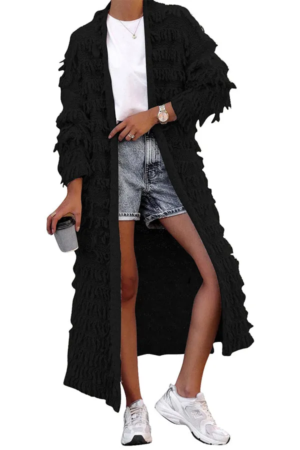 MB FASHION  Long Fringe Textured Open-Front Cardigan COAT 1282LY