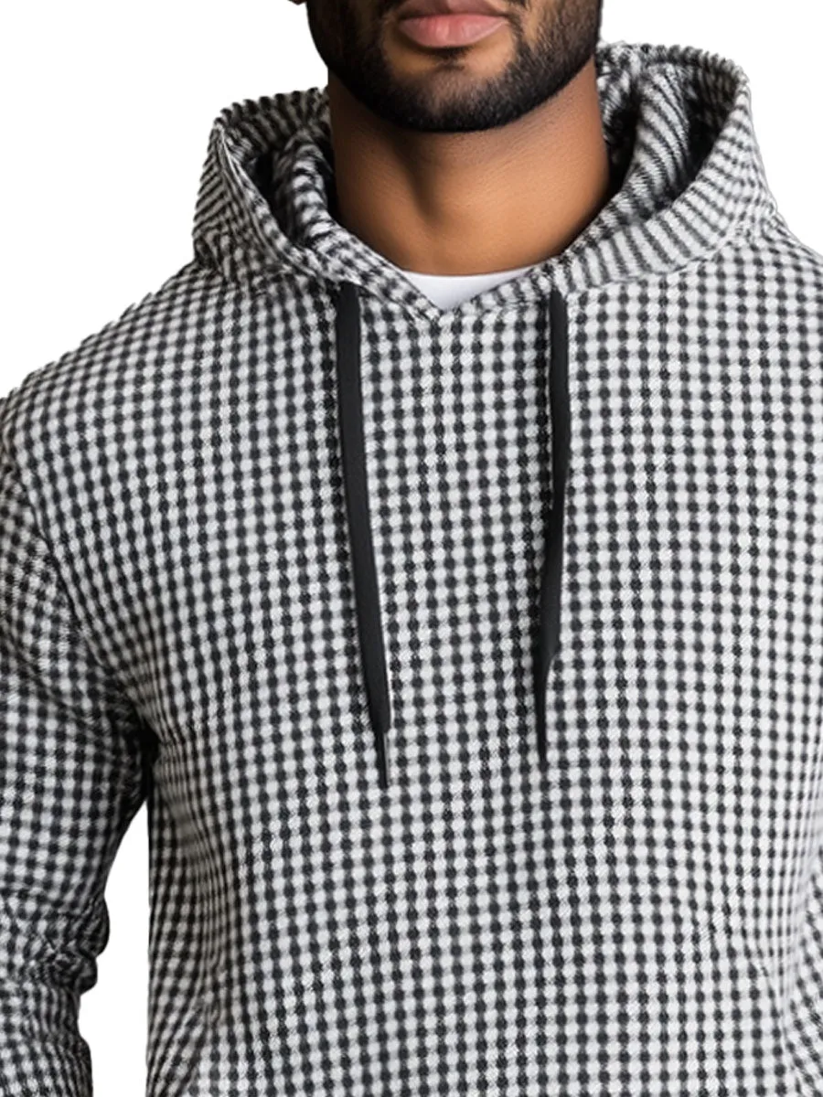 Men's Black and White Houndstooth Casual Hoodie