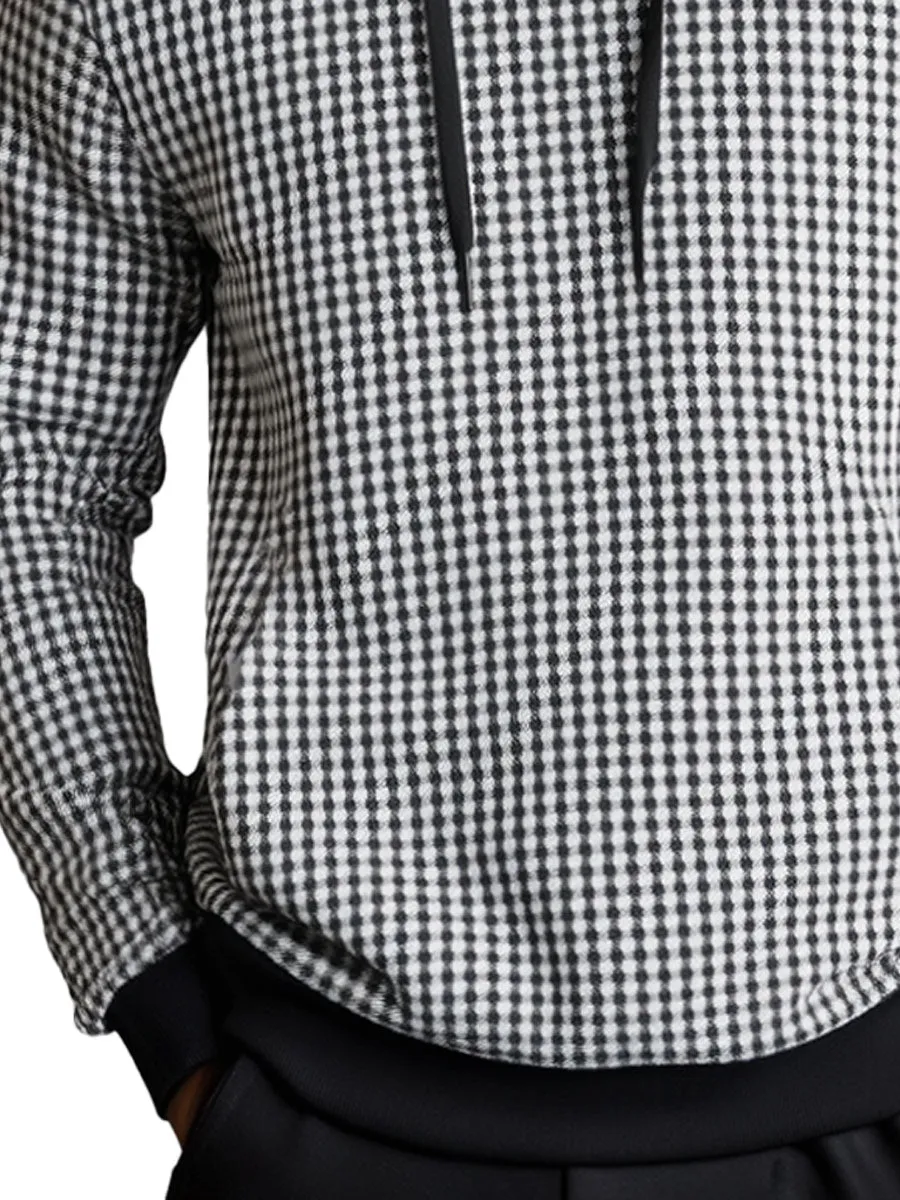 Men's Black and White Houndstooth Casual Hoodie