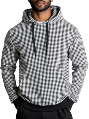 Men's Black and White Houndstooth Casual Hoodie