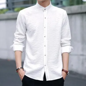 Mens Stand Collar Button Front Shirt