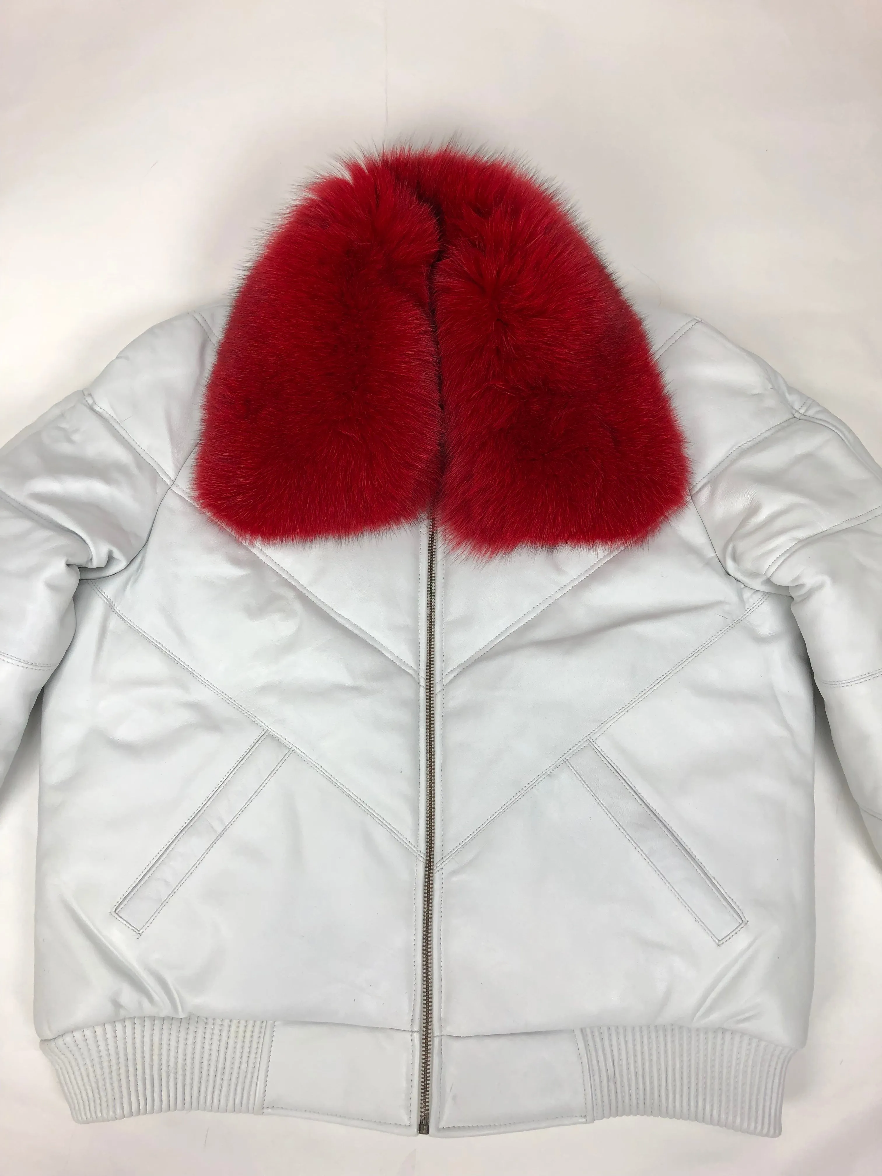 Men's V-Bomber White Premium Red Fox Collar