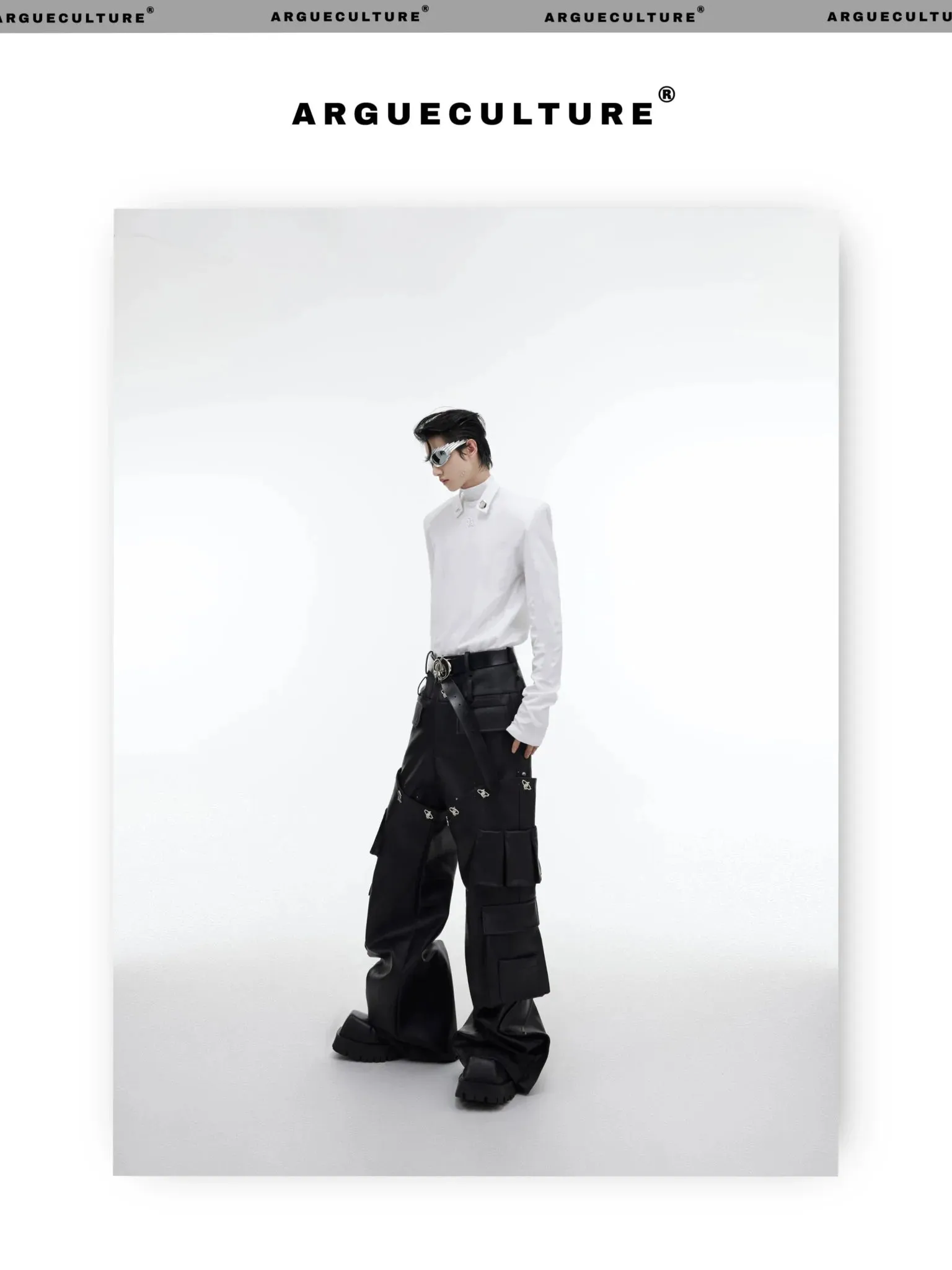 Metal Embellished High Neck Padded Shoulder Base Shirt for Autumn/Winter