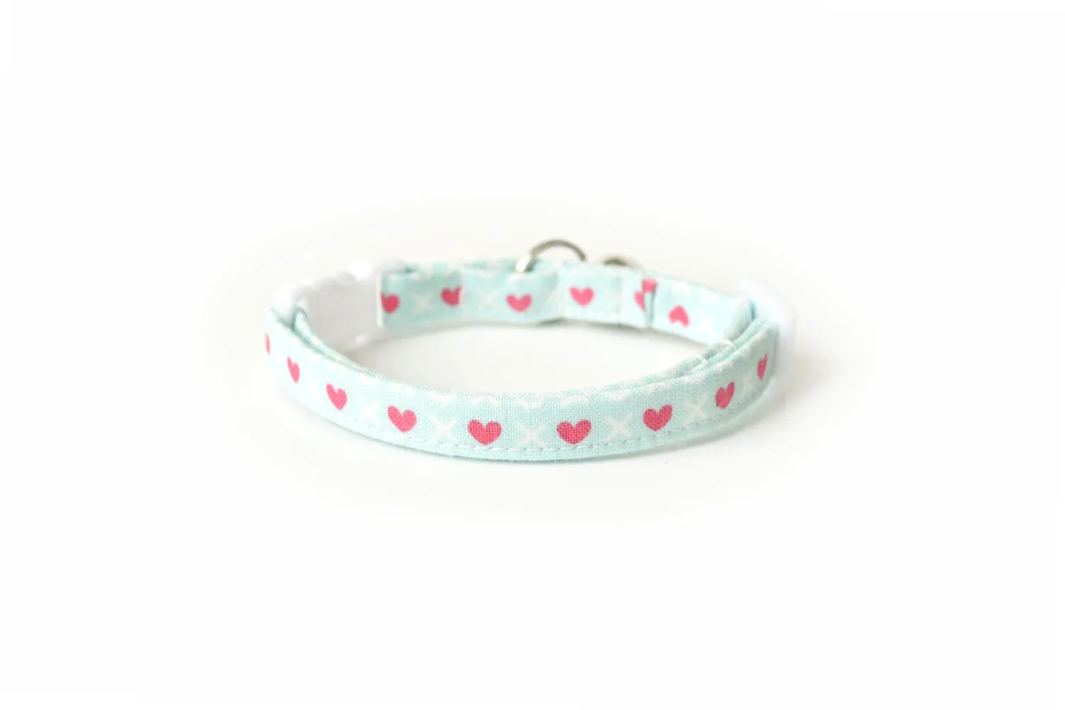 Mint Seafoam Green & Pink Hearts Cat Collar