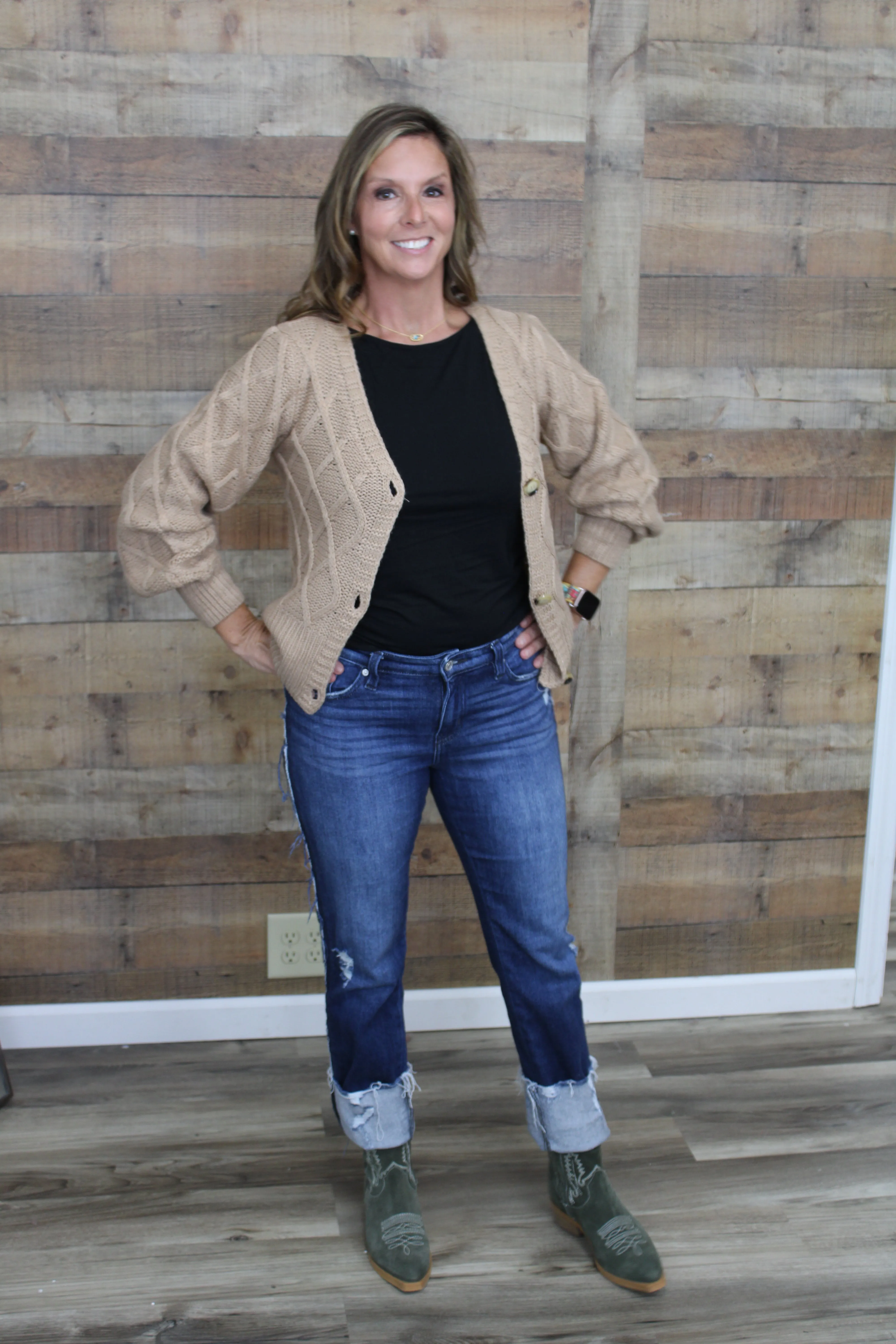 Monochromatic Argyle Balloon Sleeve Cardigan