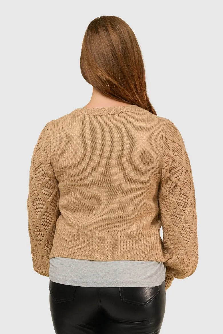 Monochromatic Argyle Balloon Sleeve Cardigan