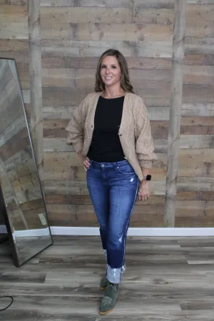 Monochromatic Argyle Balloon Sleeve Cardigan