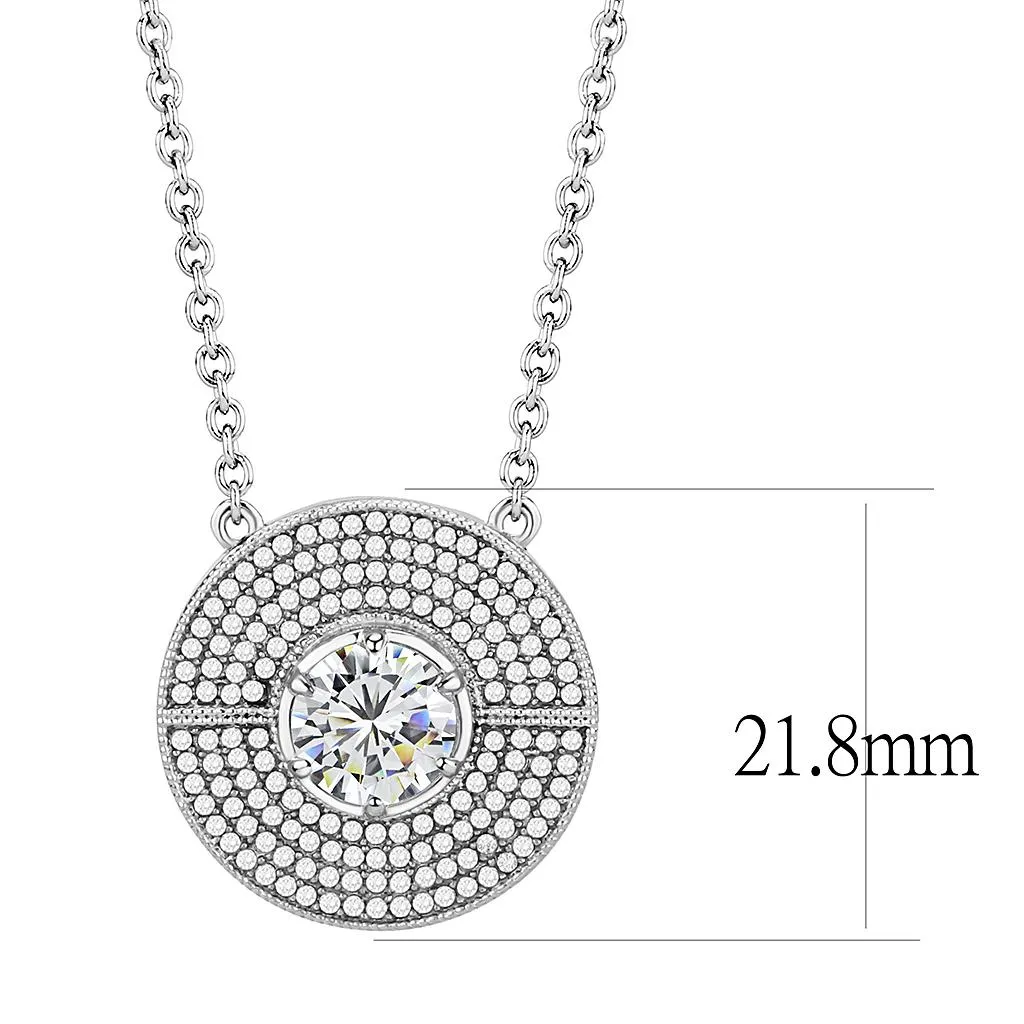 No Plating Stainless Steel Necklace with AAA Grade CZ in Clear for Women Style DA335