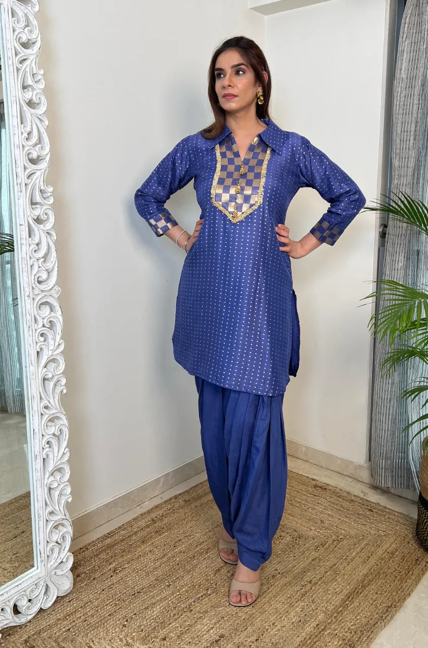 NOORANI-Persian Indigo Two Piece Patiala Set