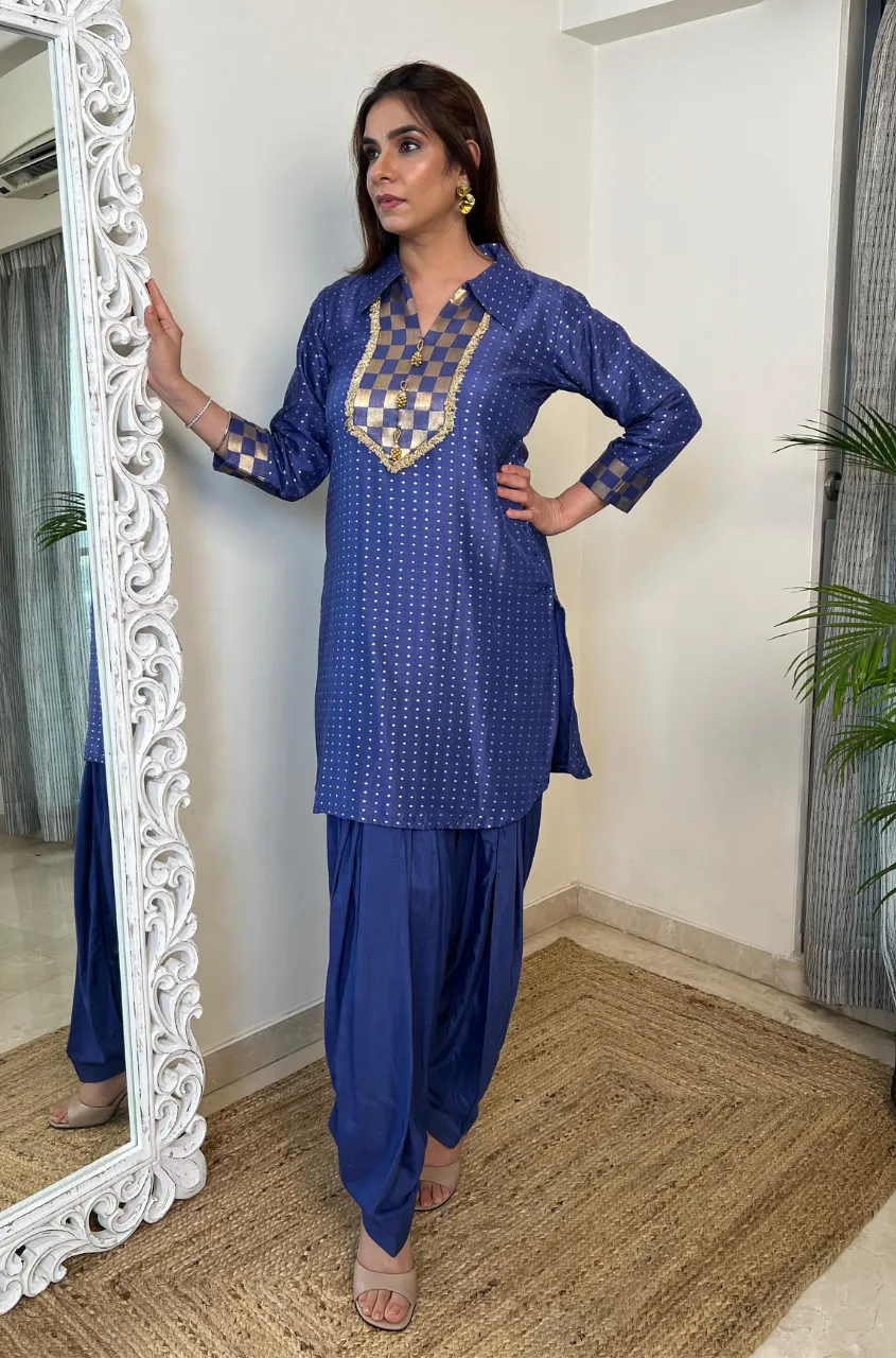 NOORANI-Persian Indigo Two Piece Patiala Set
