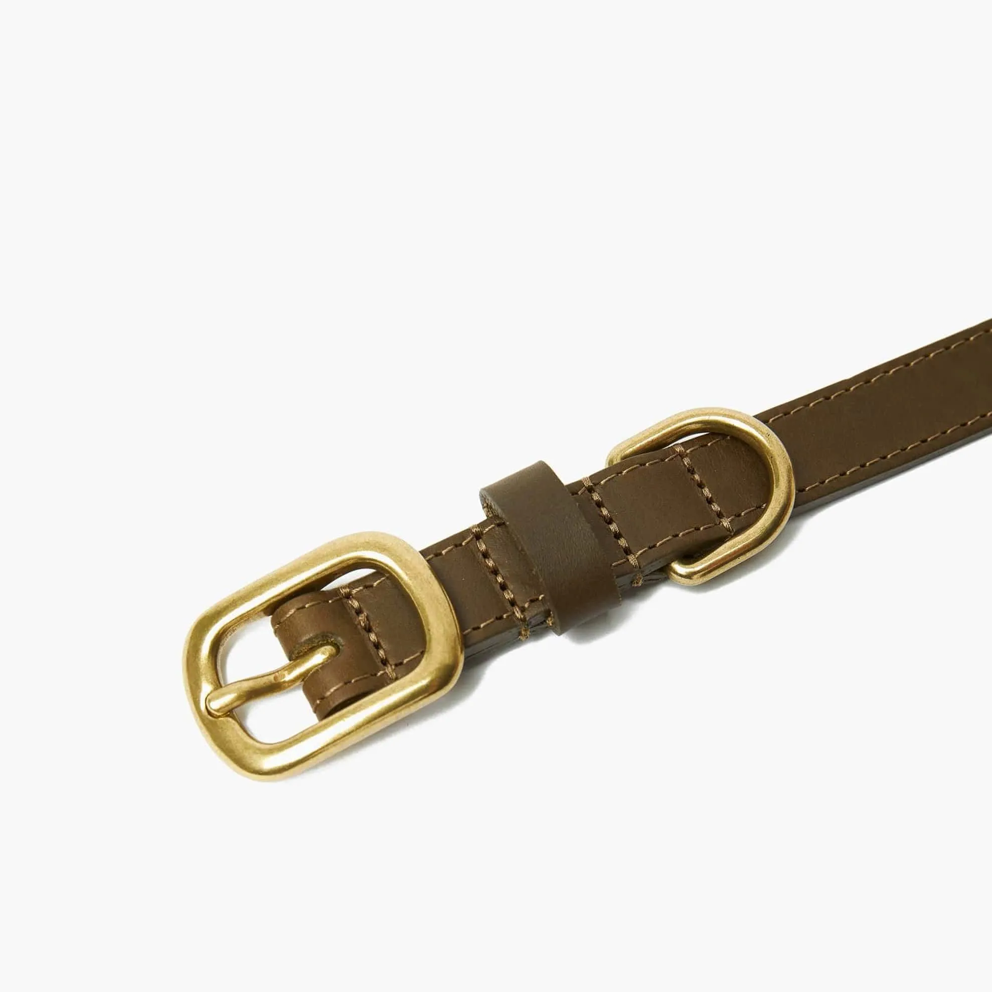 Olive Green Leather Dog Collar & Lead Set with Gold Hardware