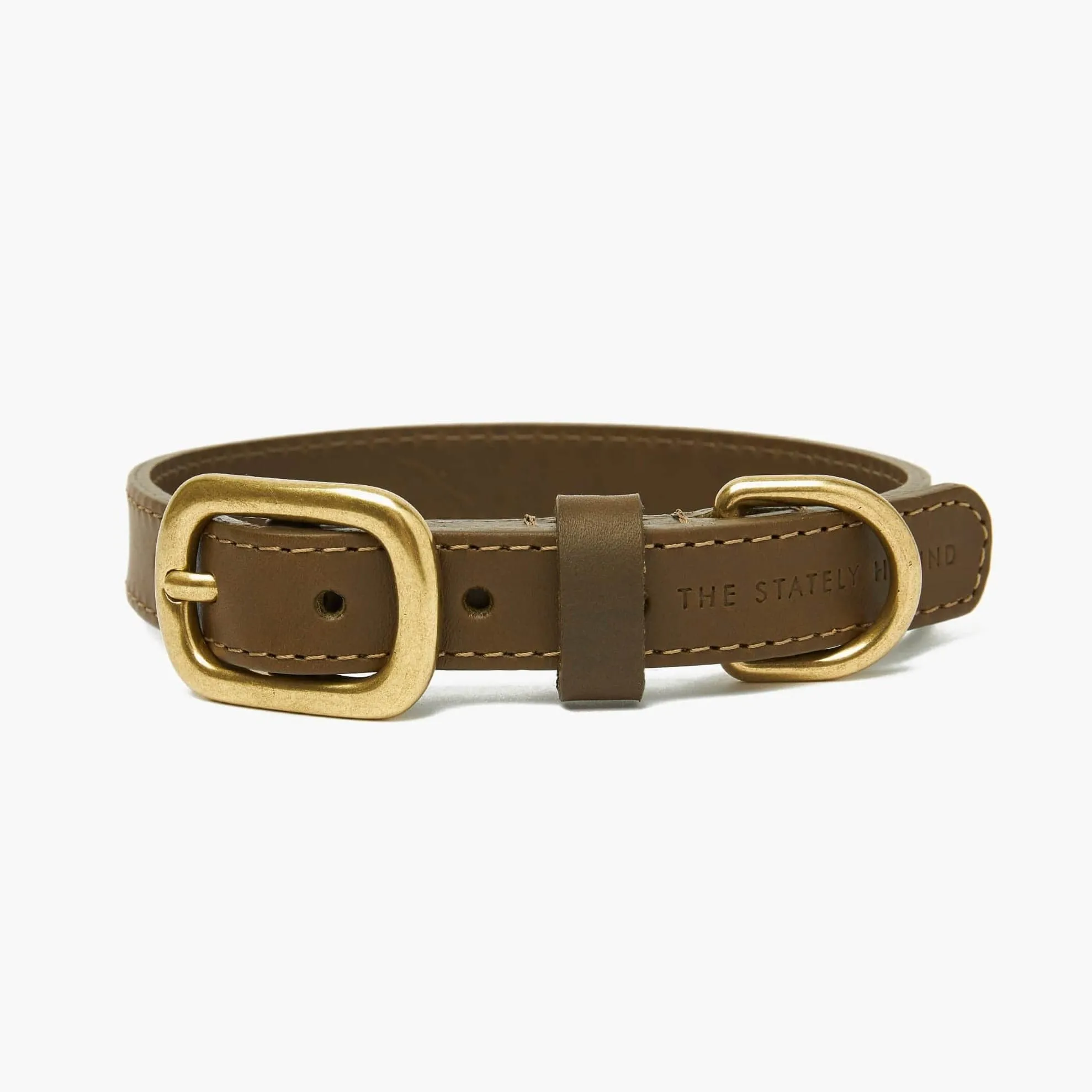 Olive Green Leather Dog Collar & Lead Set with Gold Hardware