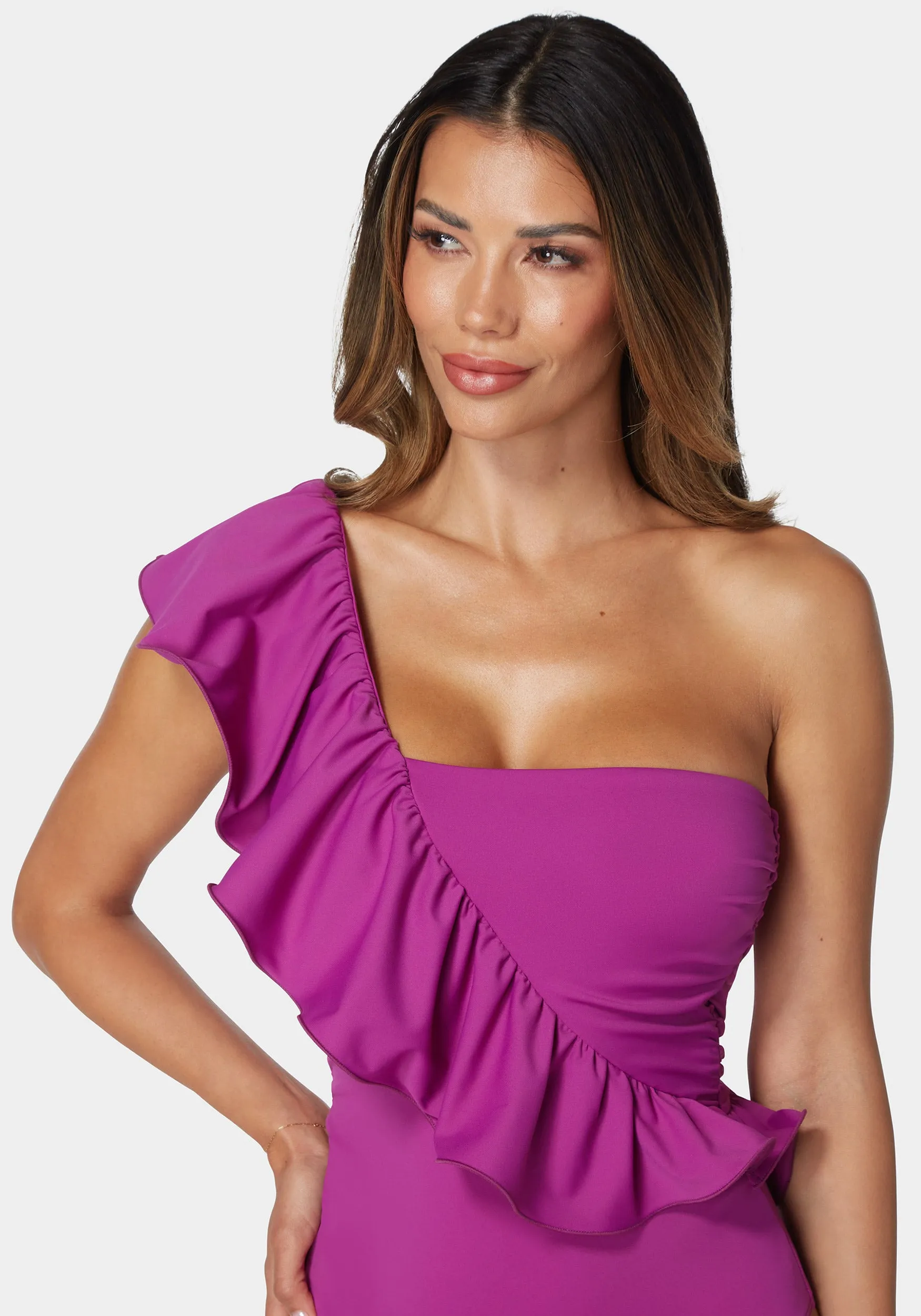 One Shoulder Ruffle Knit Bodysuit