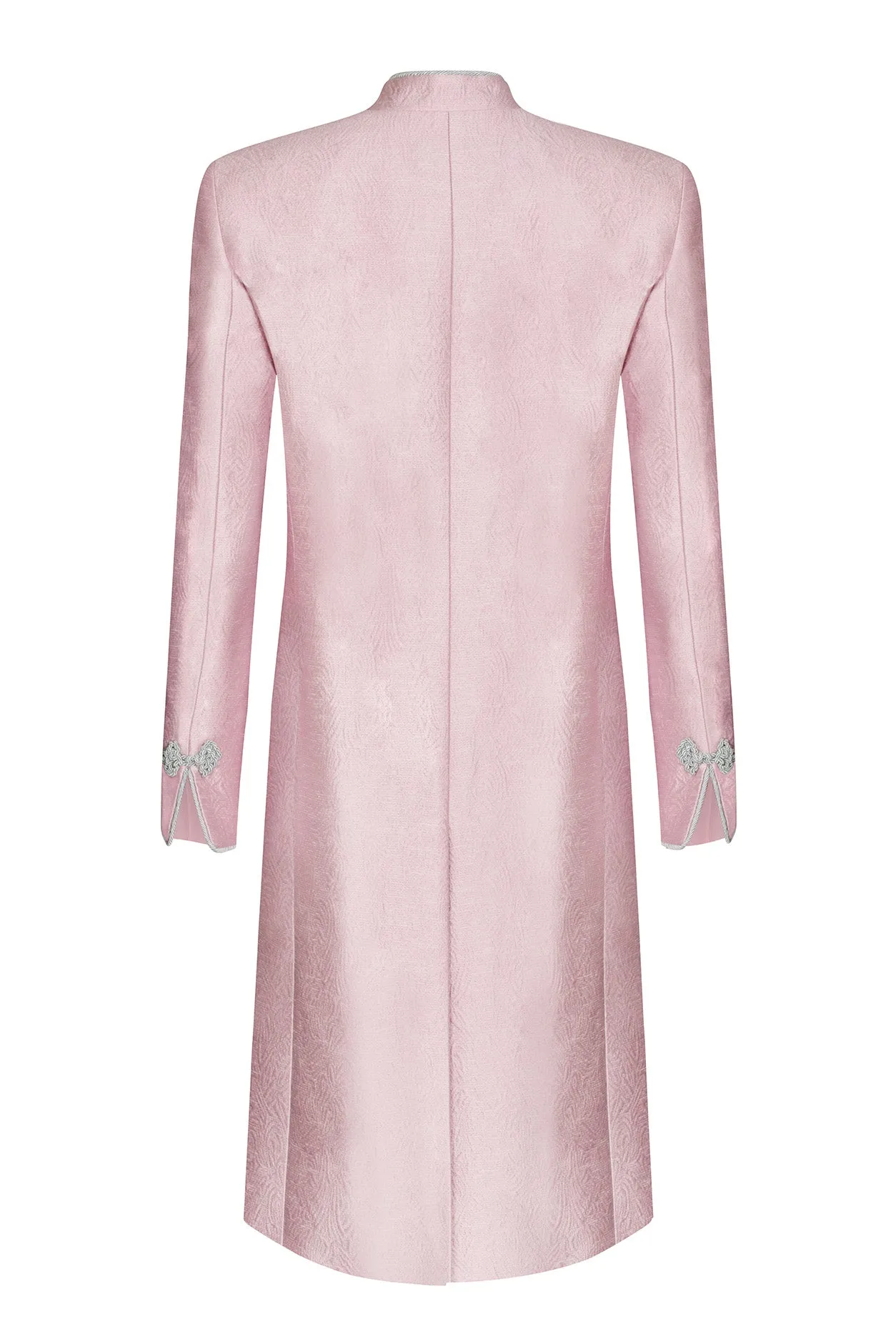Pale Pink Dress Coat in Silk Brocade with Cord Trim and Frogging - Vicky