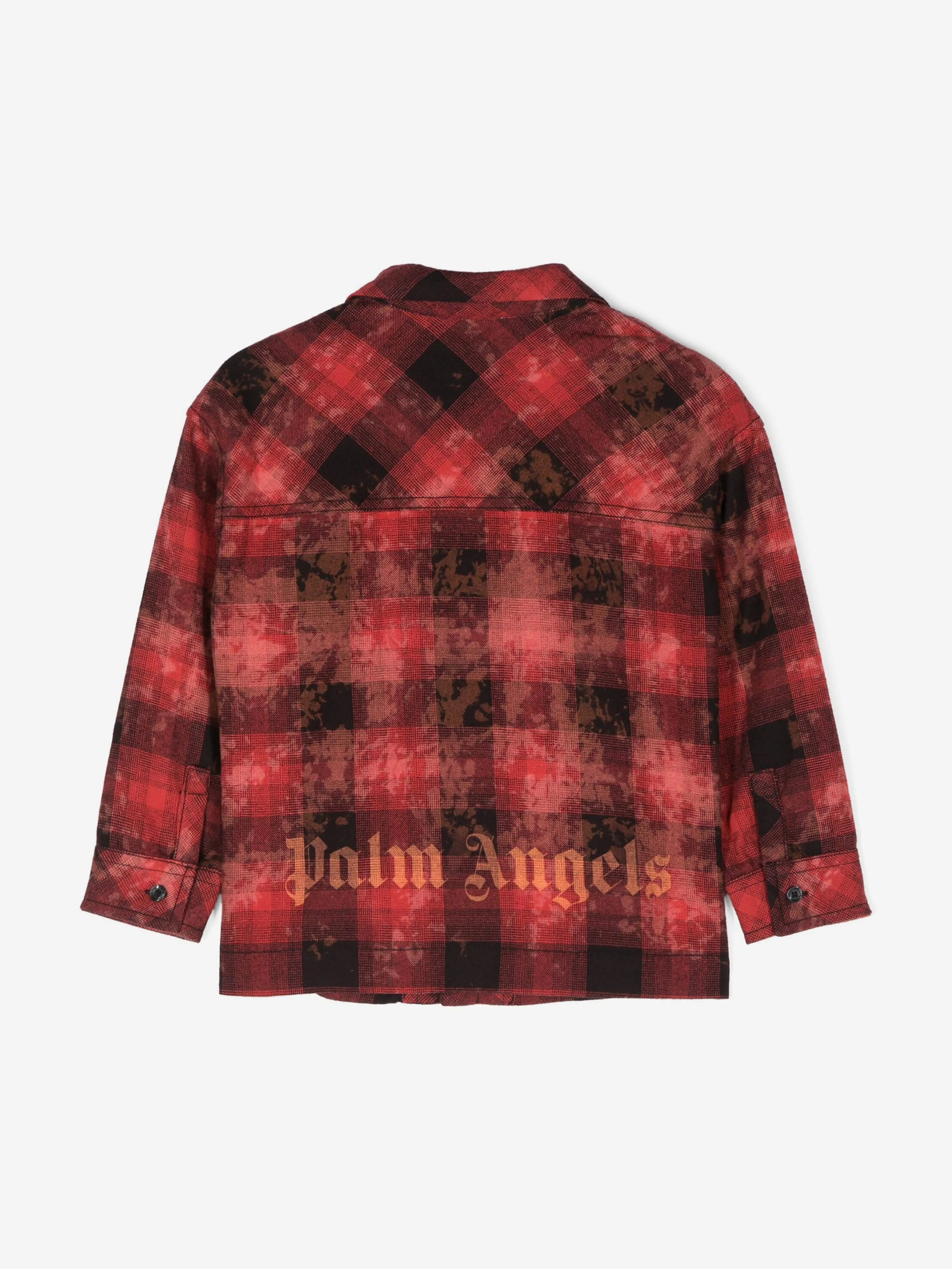 Palm Angels Boys Bleach Flannel Overshirt in Red