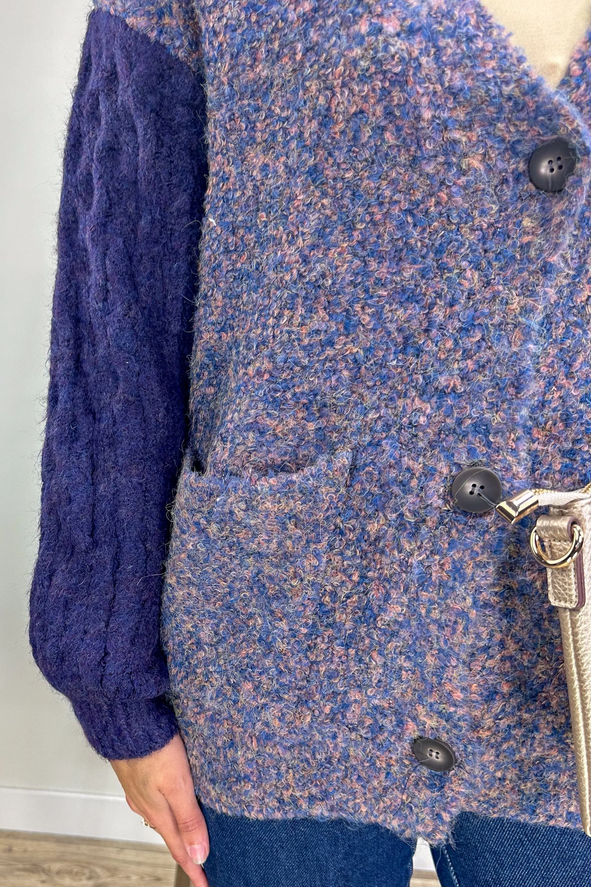 Purple Colorblock Button Up Cardigan