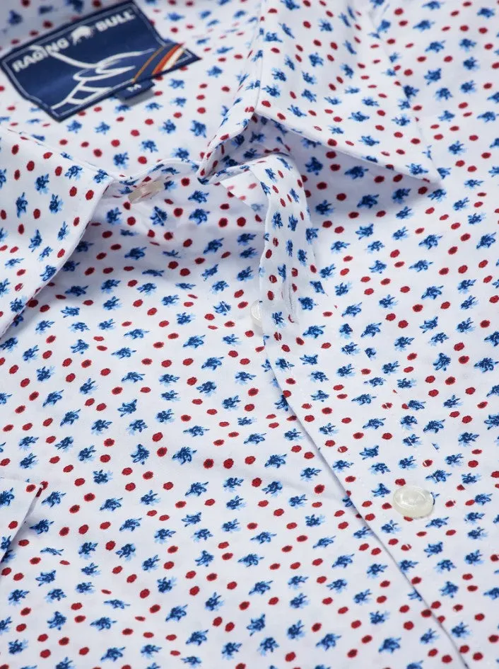 Raging Bull Mens SS Shirt Micro Flower Print Cotton Poplin White