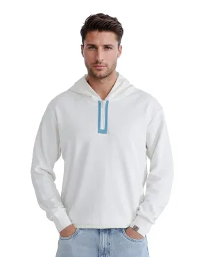 Rare Rabbit Men Melt Off White Cotton Poly Fabric Full Sleeve Hooded Plain Sweatshirt