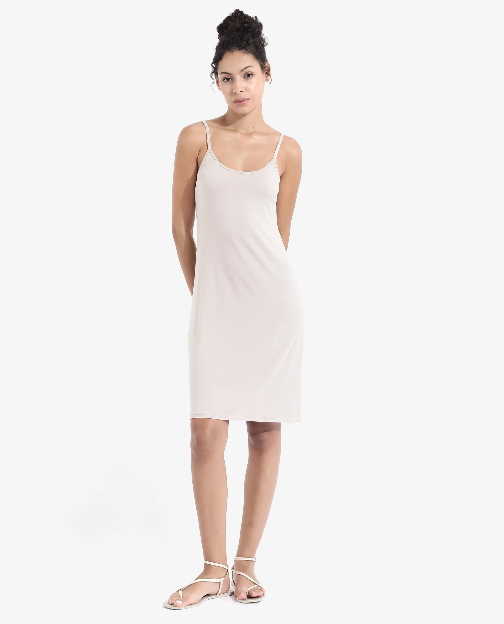 Rareism Women Slippy Beige Modal Fabric Solid Inner Wear