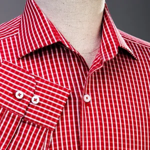 Red Plaids & Checks Formal Business Dress Shirt Gingham Check Fashion