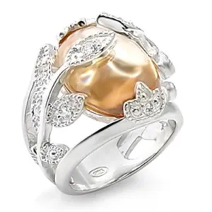 Rhodium Brass Ring with AAA Grade CZ in Champagne for Women Style 70308