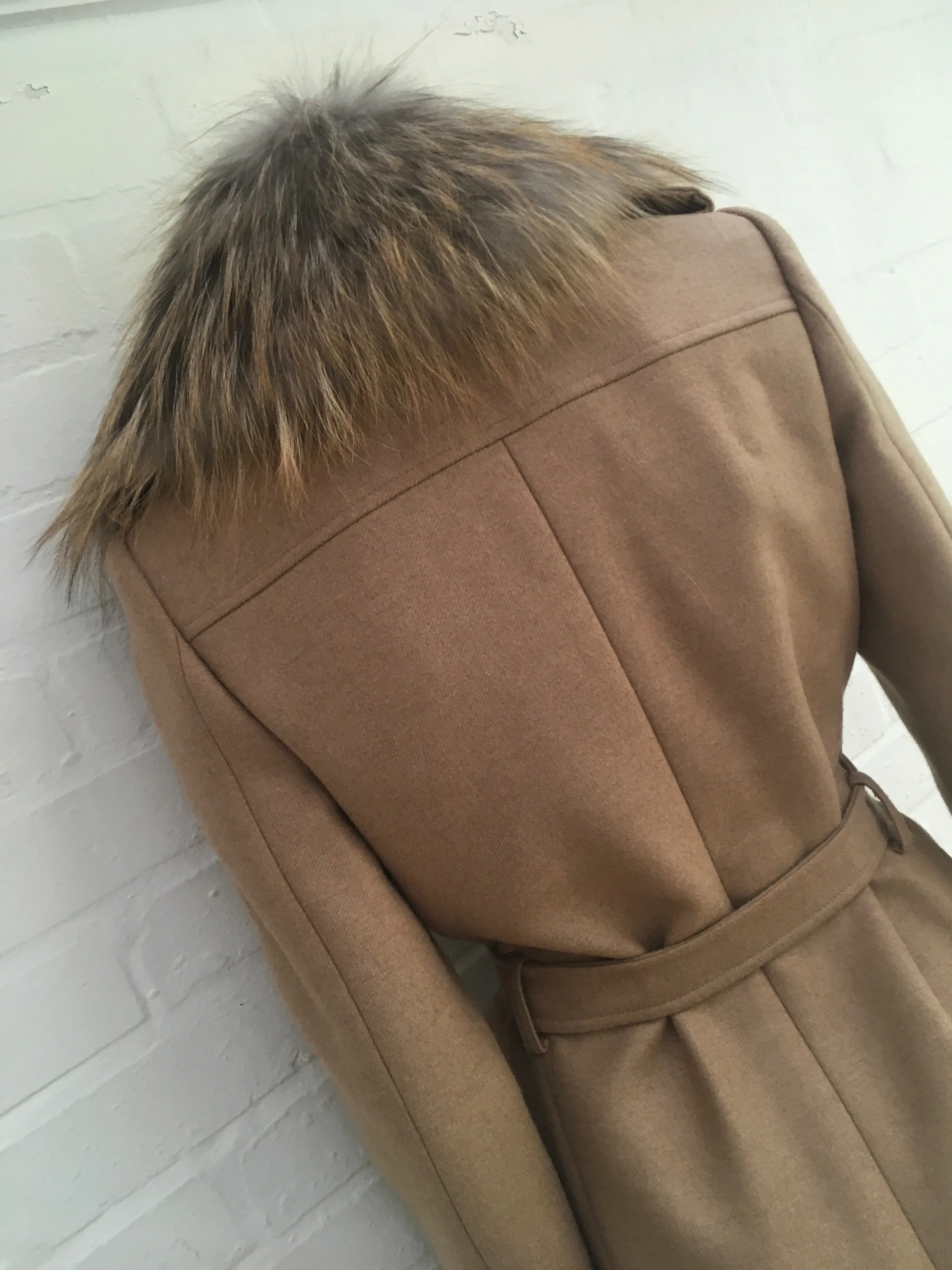 Roberto Cavalli Runaway Beige Fur Trim Coat Size I 40 UK 8 US 4 S SMALL ladies