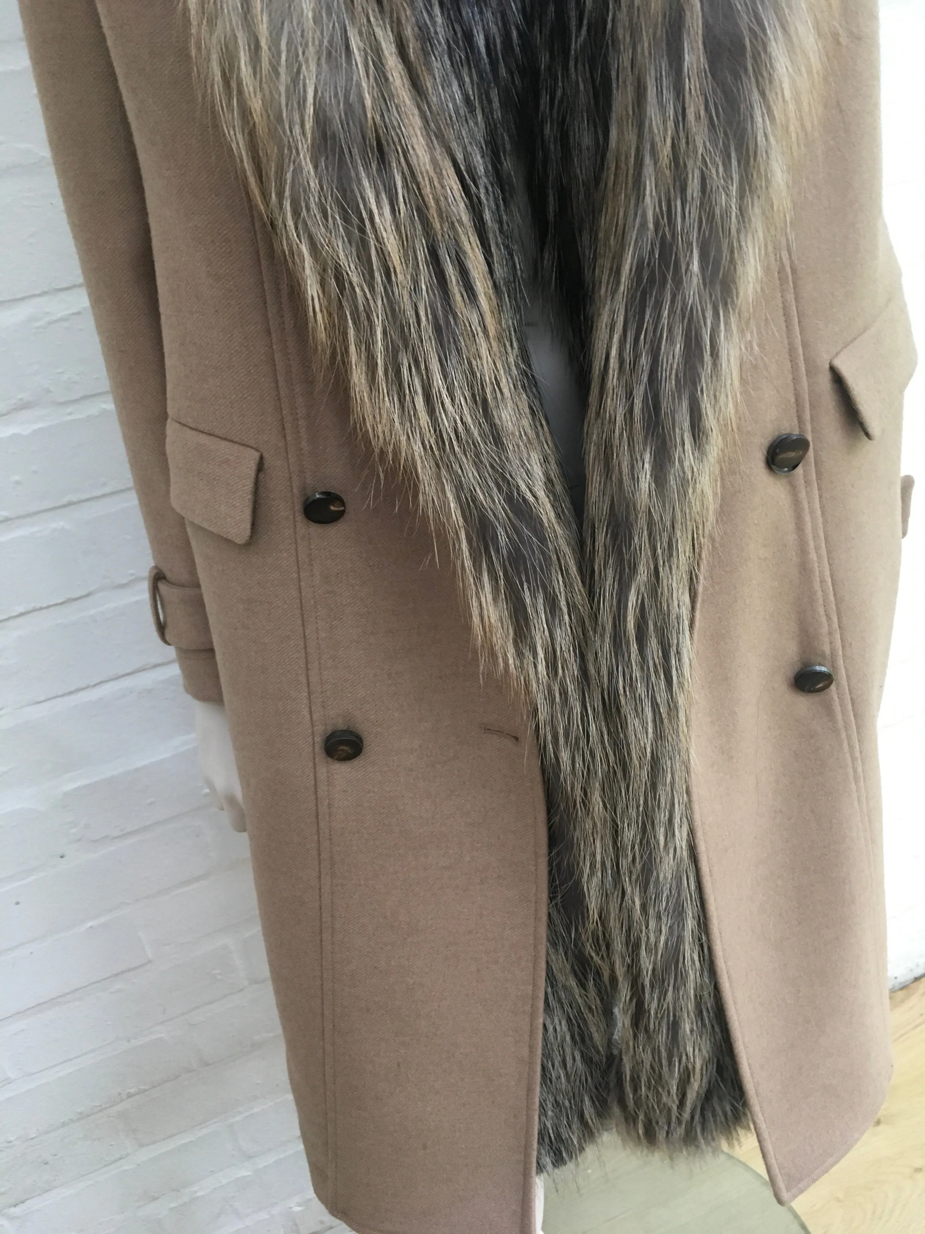 Roberto Cavalli Runaway Beige Fur Trim Coat Size I 40 UK 8 US 4 S SMALL ladies