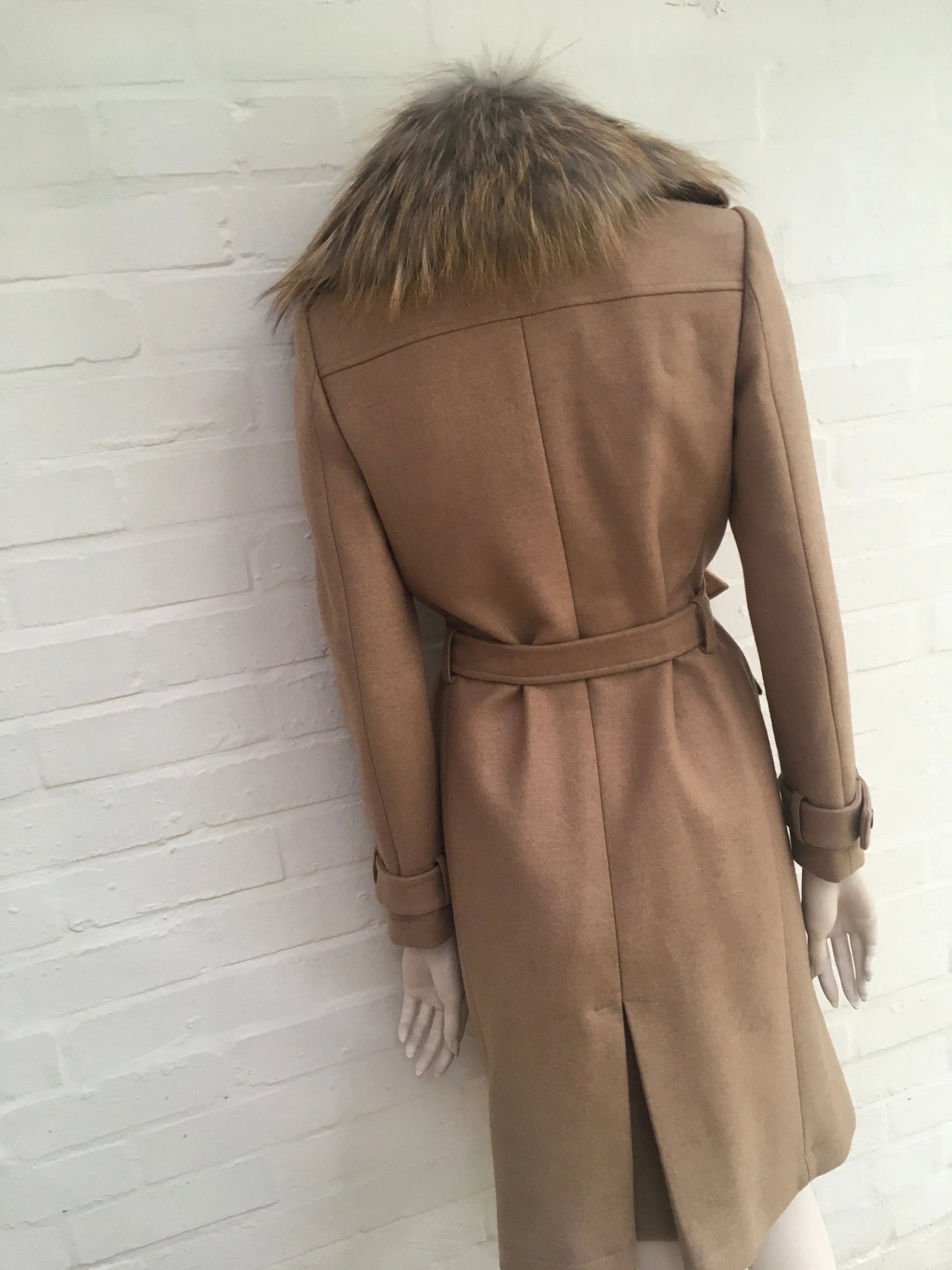 Roberto Cavalli Runaway Beige Fur Trim Coat Size I 40 UK 8 US 4 S SMALL ladies