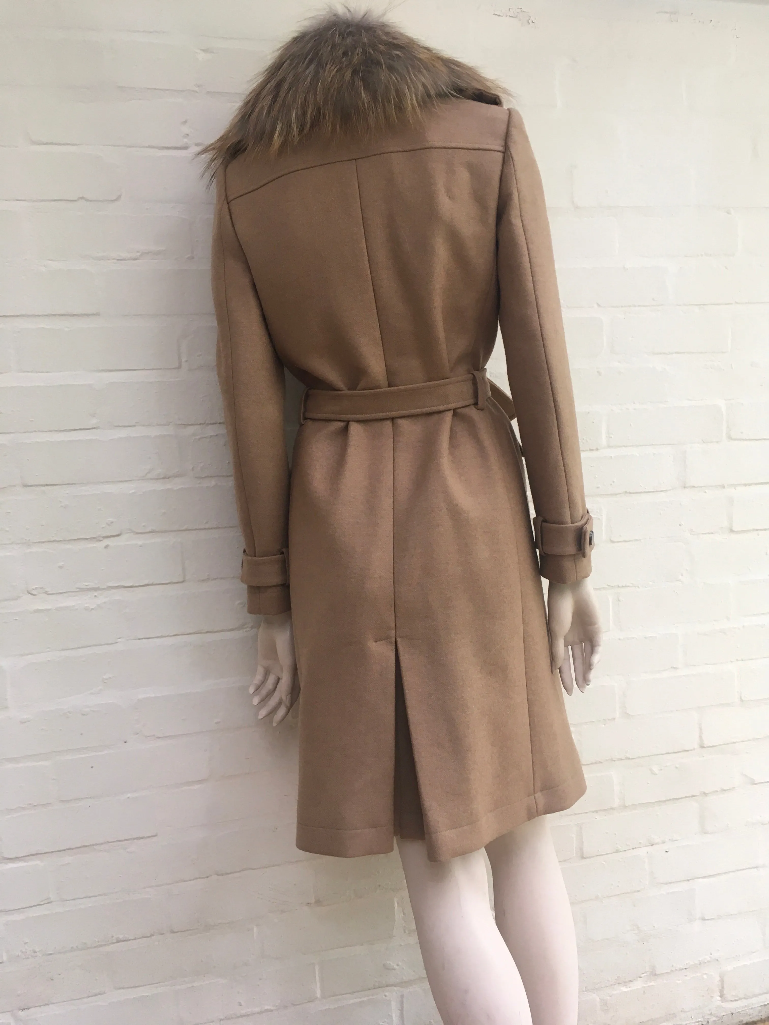 Roberto Cavalli Runaway Beige Fur Trim Coat Size I 40 UK 8 US 4 S SMALL ladies