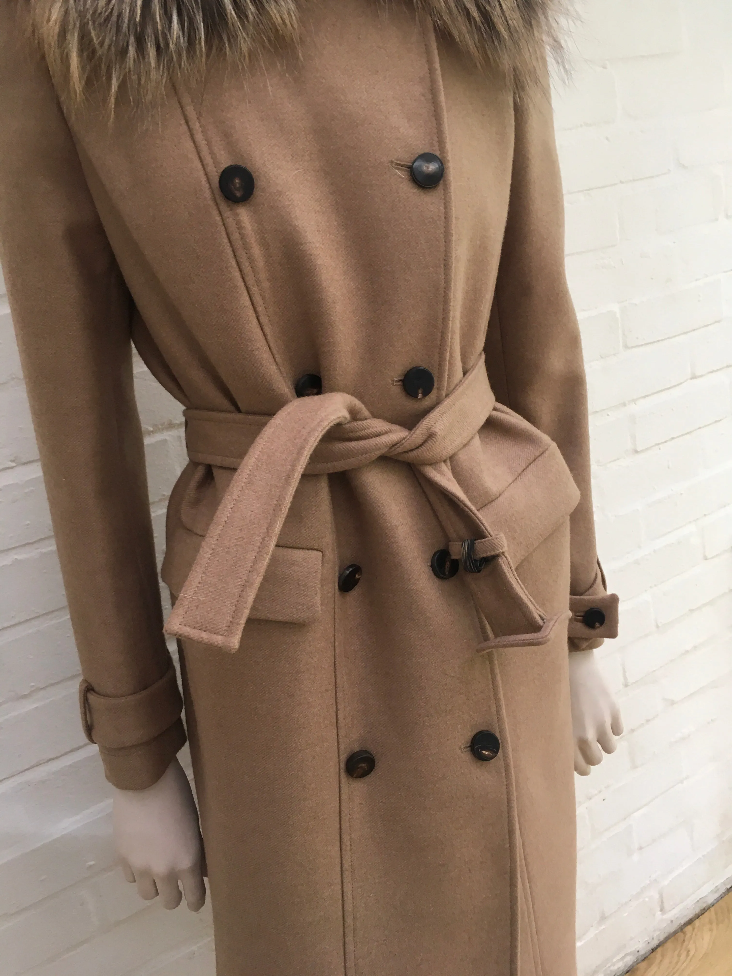 Roberto Cavalli Runaway Beige Fur Trim Coat Size I 40 UK 8 US 4 S SMALL ladies