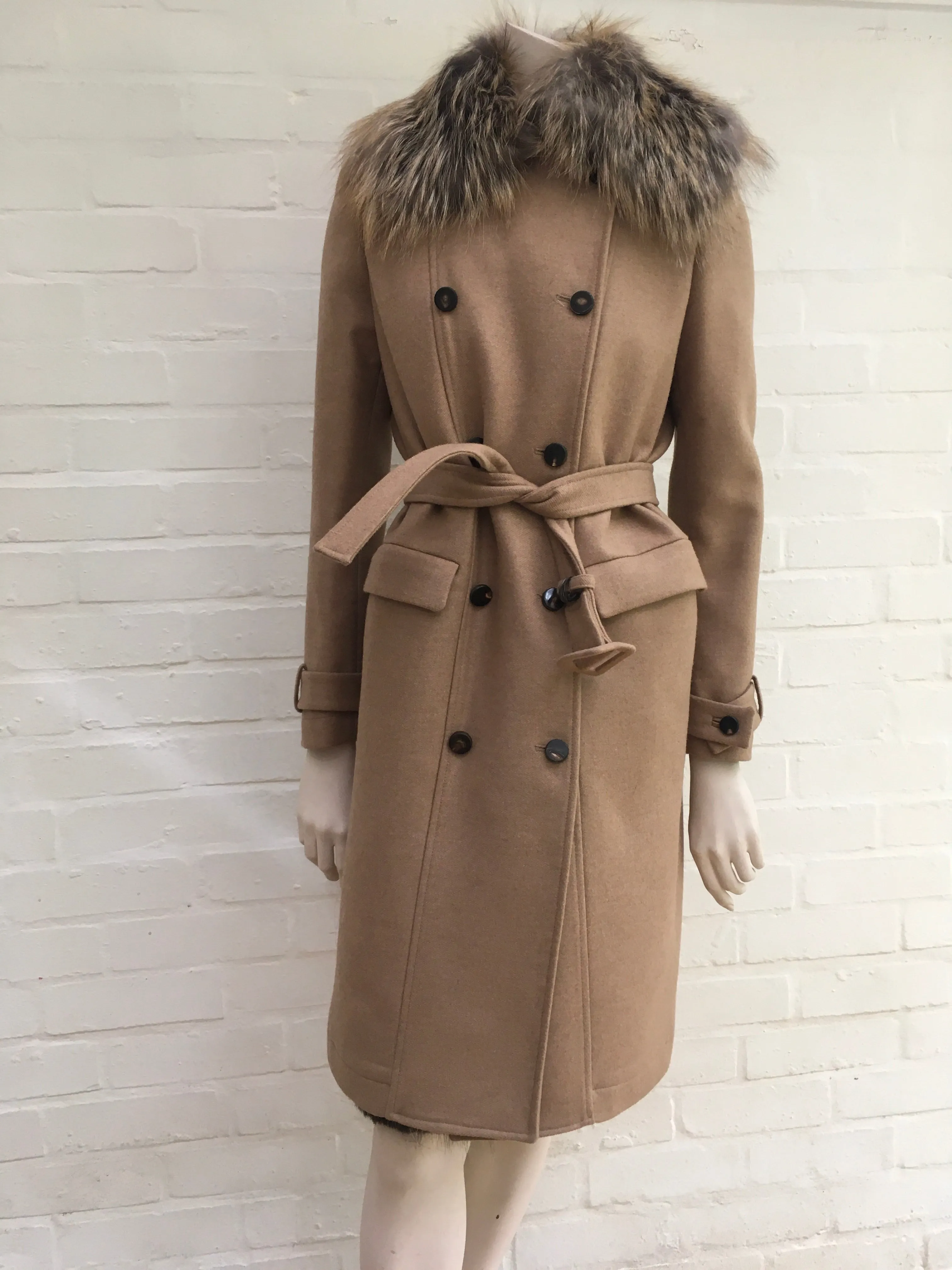 Roberto Cavalli Runaway Beige Fur Trim Coat Size I 40 UK 8 US 4 S SMALL ladies