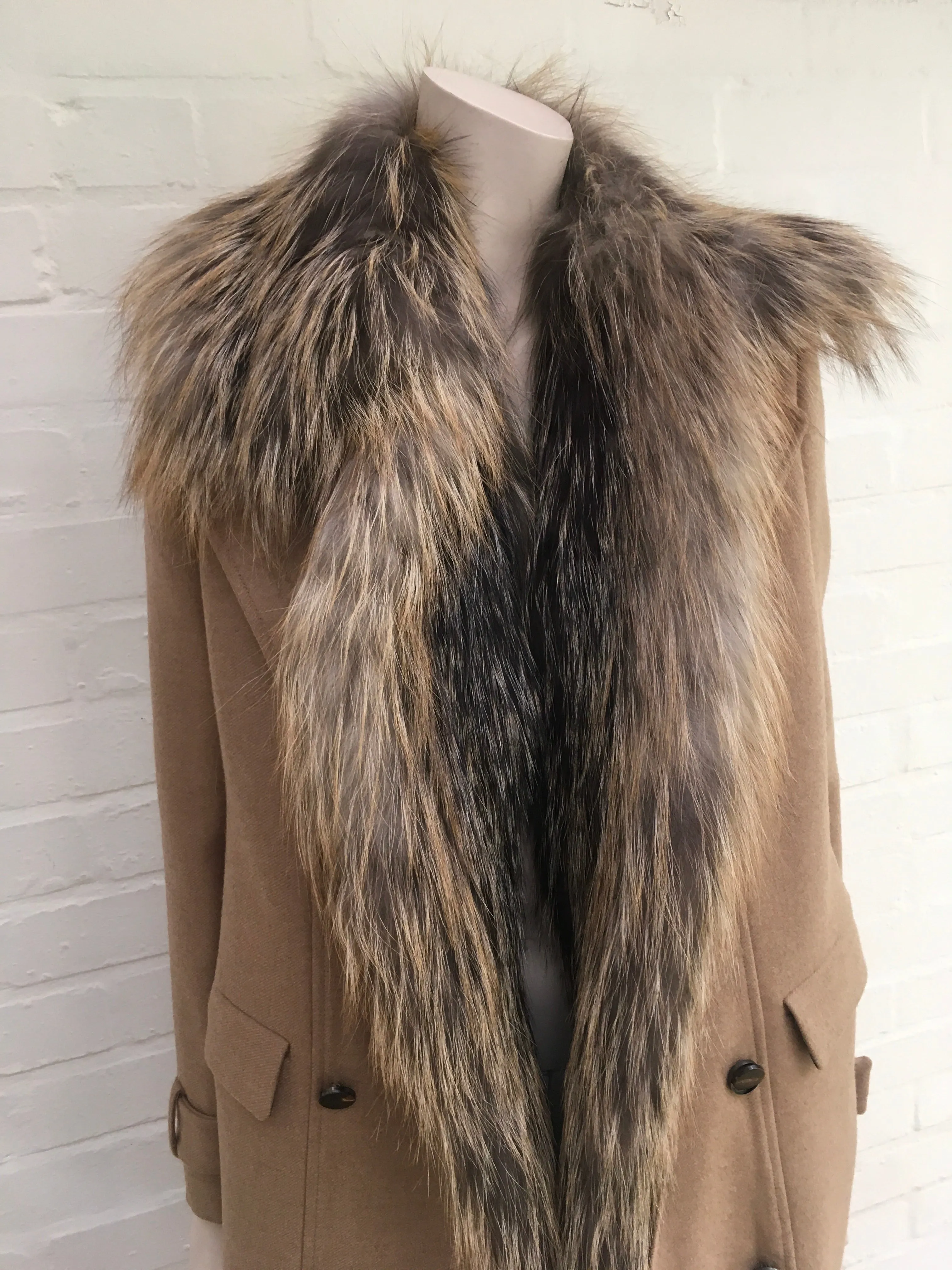 Roberto Cavalli Runaway Beige Fur Trim Coat Size I 40 UK 8 US 4 S SMALL ladies