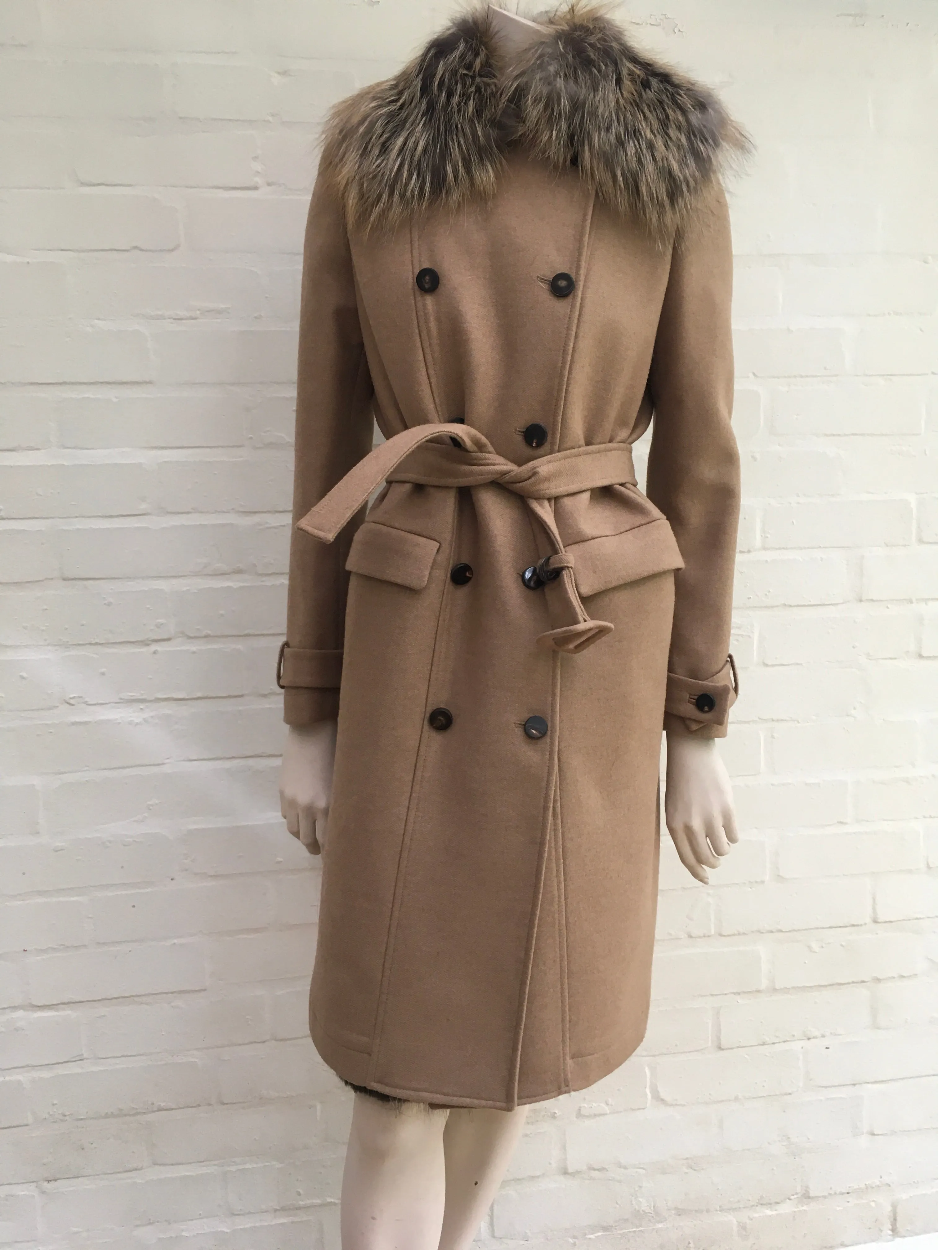 Roberto Cavalli Runaway Beige Fur Trim Coat Size I 40 UK 8 US 4 S SMALL ladies
