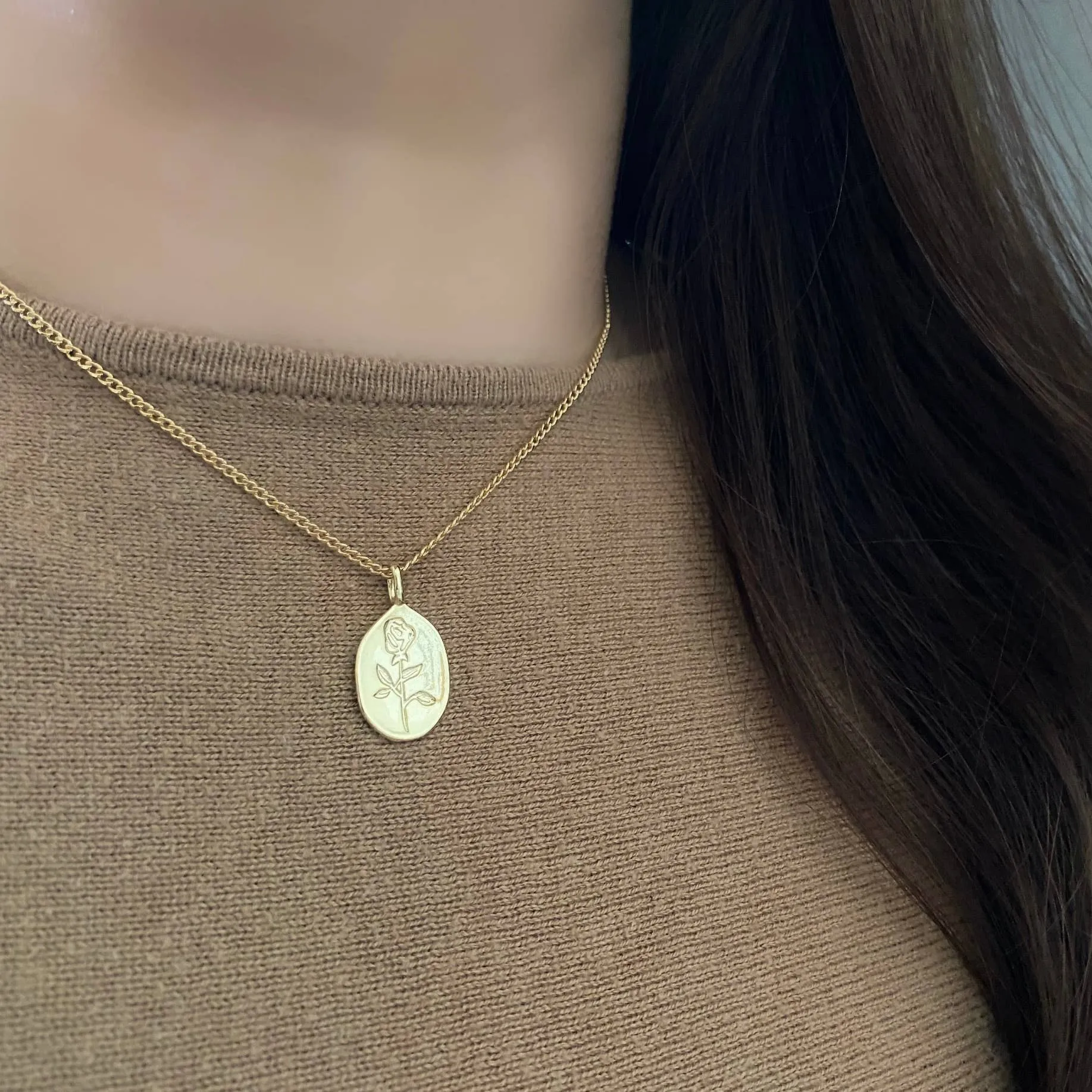 Rose Flower Medallion Coin Layering necklace 18k gold filled