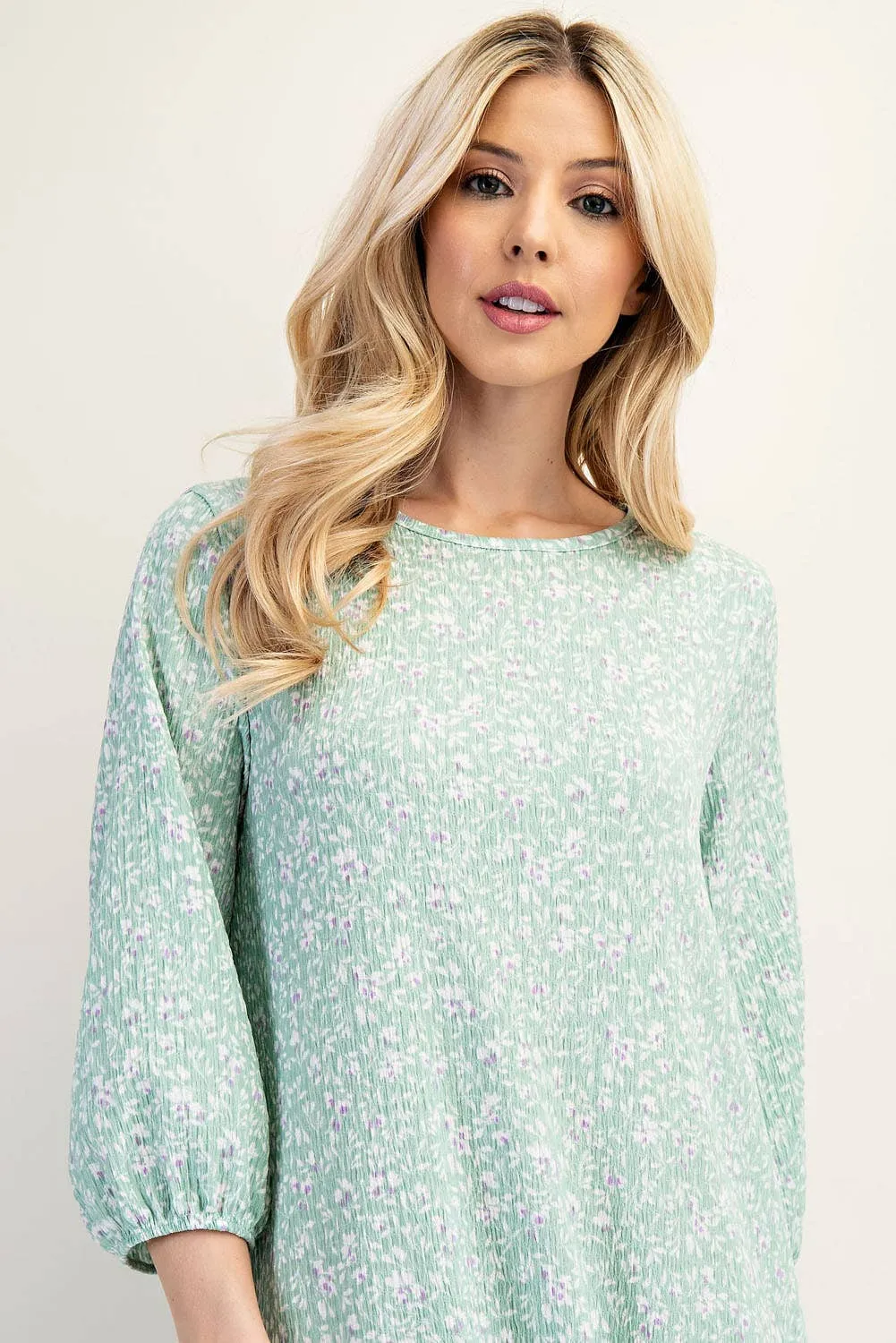 SAGE FLORAL HIGH-LOW DRESS WITH RUFFLE HEM S-3X