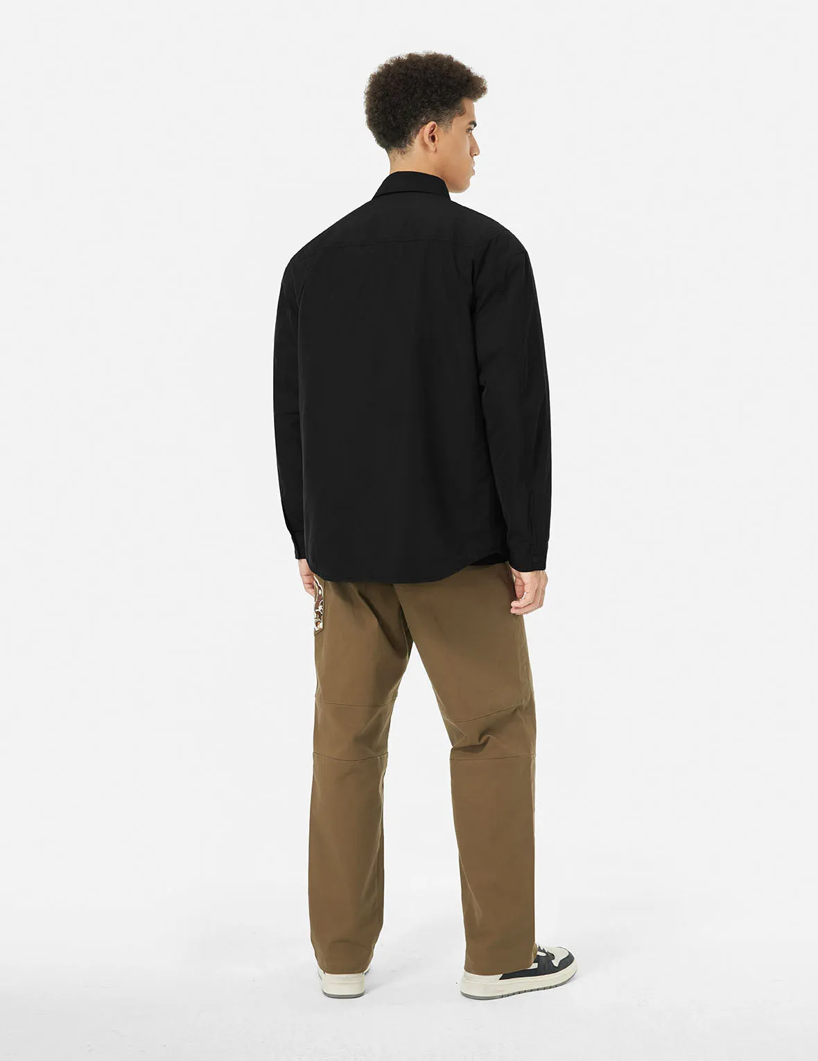 Seagull and Wave Embroidery Relax Fit Padded Shirt Jacket