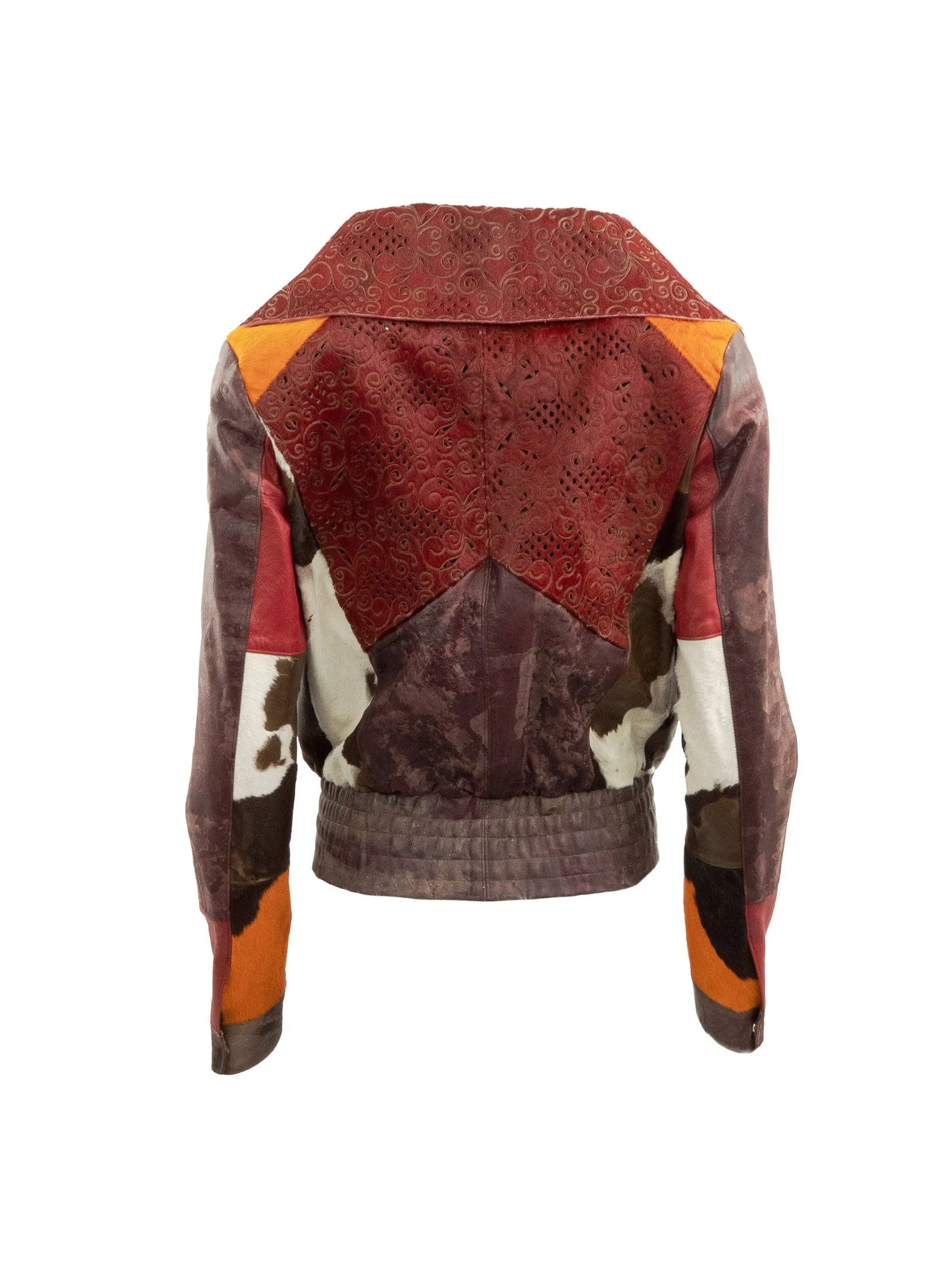 Signature Petal Collar Mixed Leather & Fur Biker Jacket