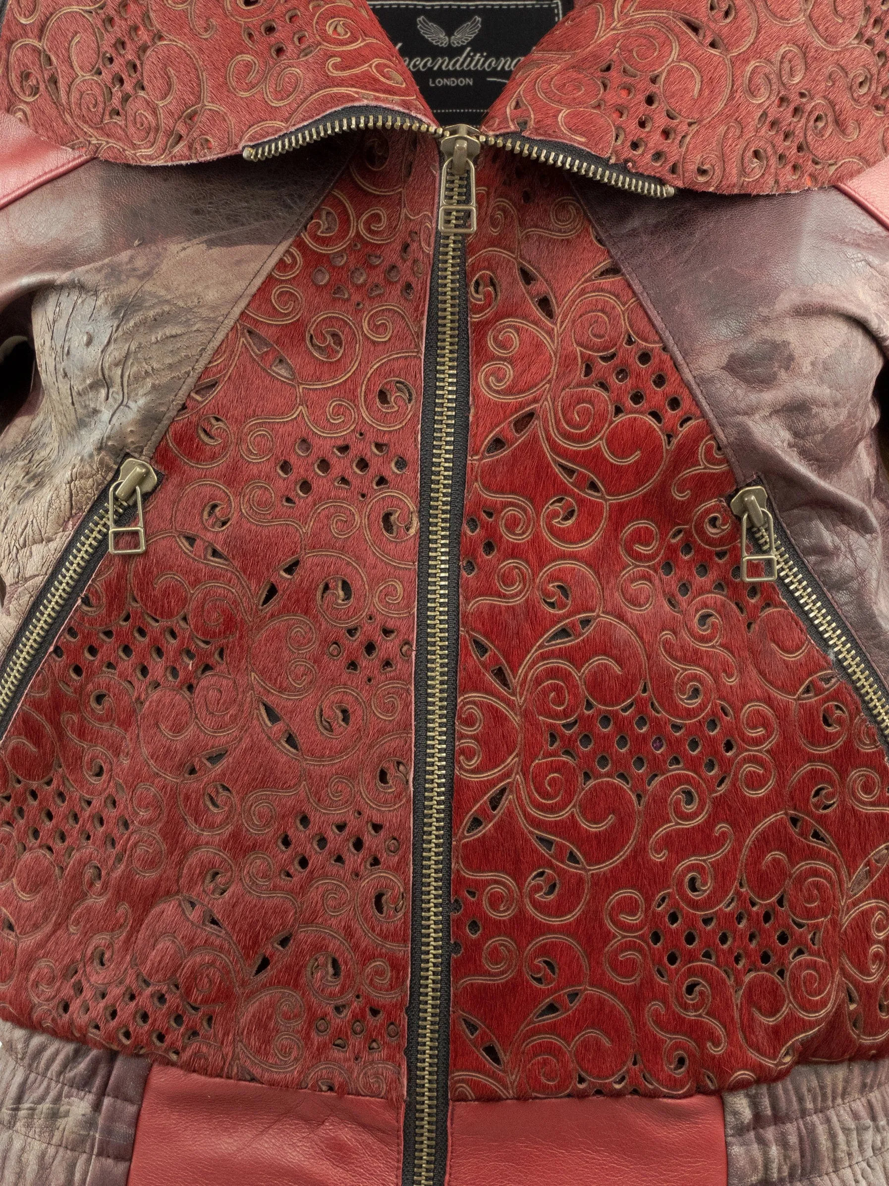 Signature Petal Collar Mixed Leather & Fur Biker Jacket