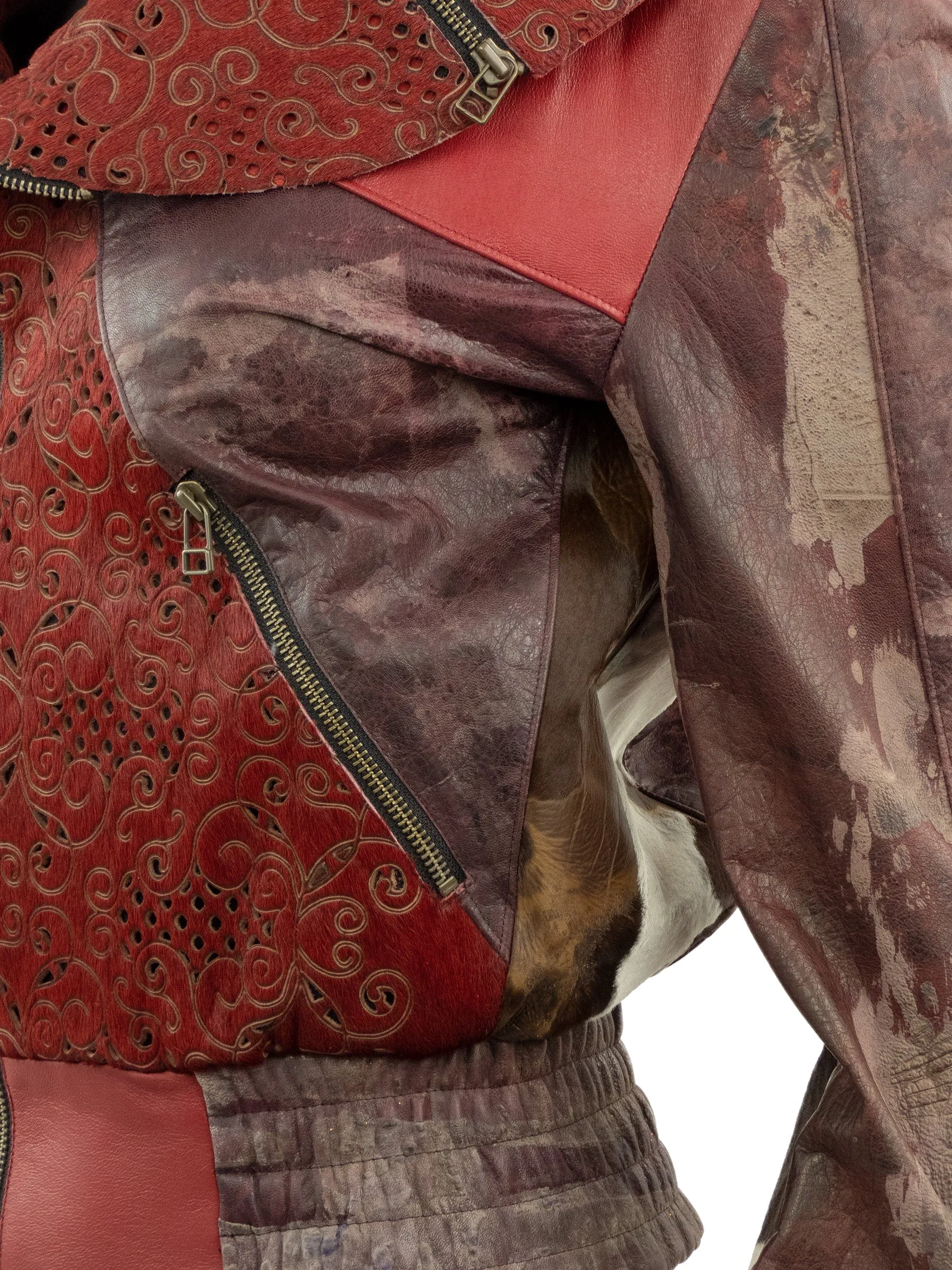 Signature Petal Collar Mixed Leather & Fur Biker Jacket