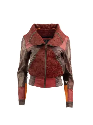 Signature Petal Collar Mixed Leather & Fur Biker Jacket