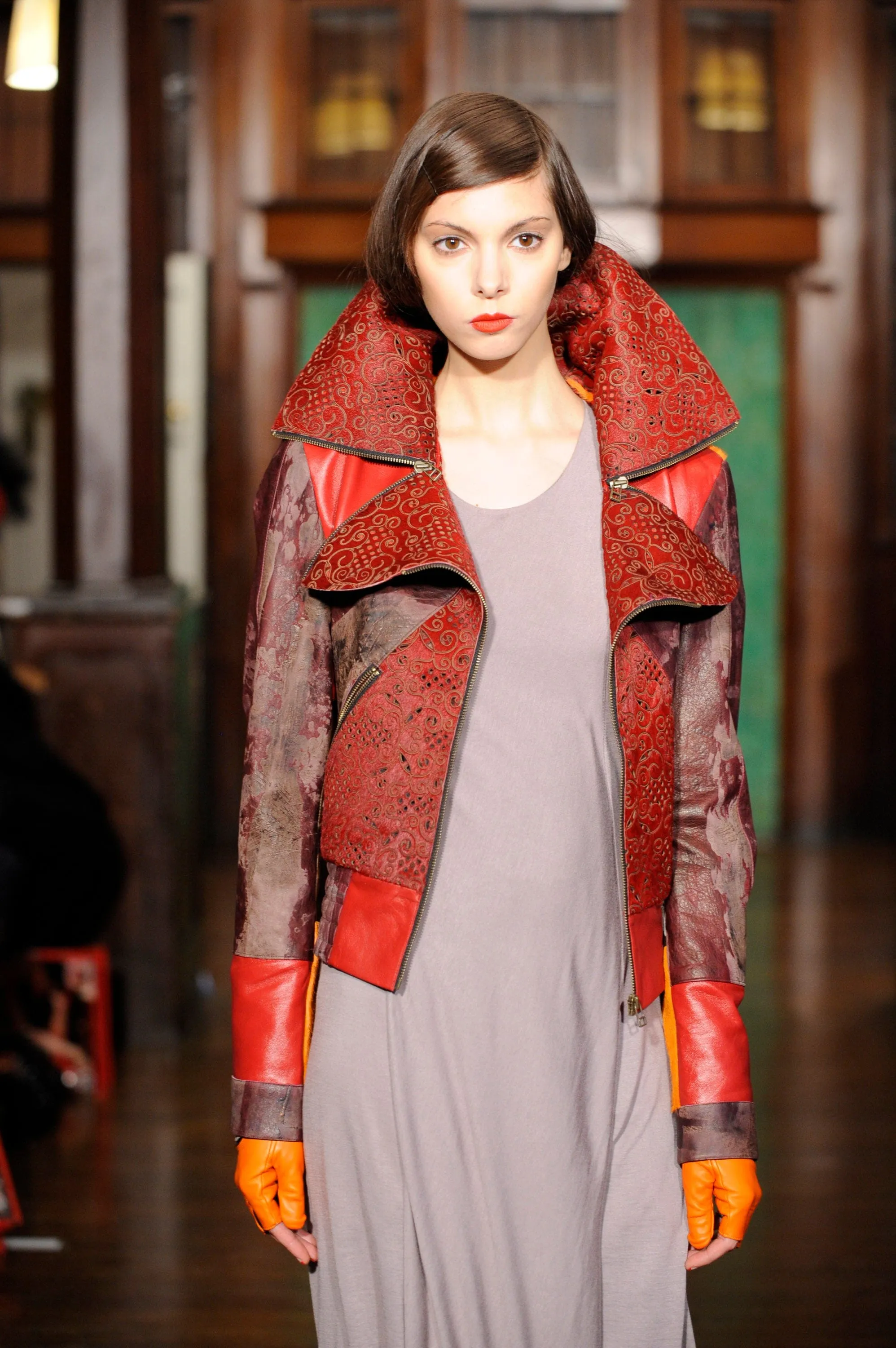 Signature Petal Collar Mixed Leather & Fur Biker Jacket