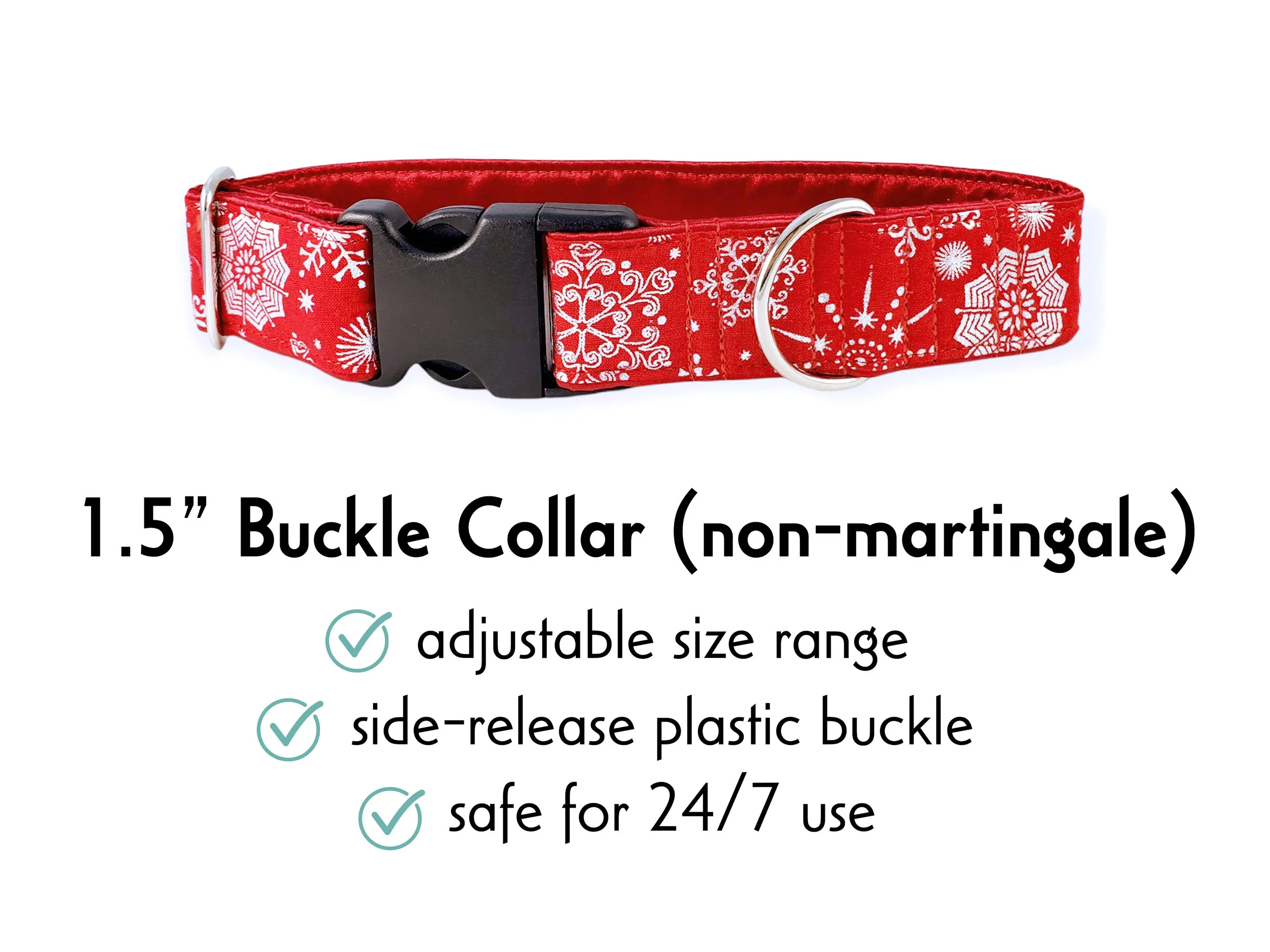 Snowflakes in Red - Martingale Dog Collar or Buckle Dog Collar - 1.5" Width