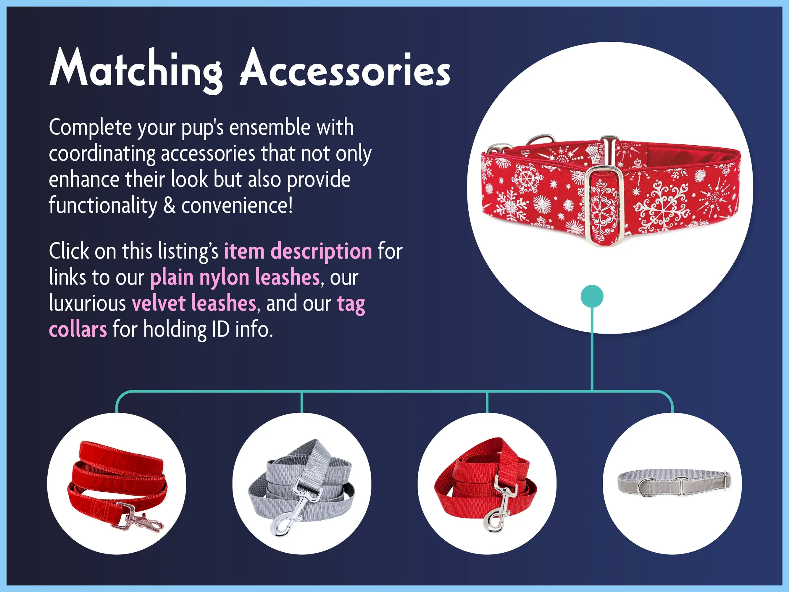 Snowflakes in Red - Martingale Dog Collar or Buckle Dog Collar - 1.5" Width