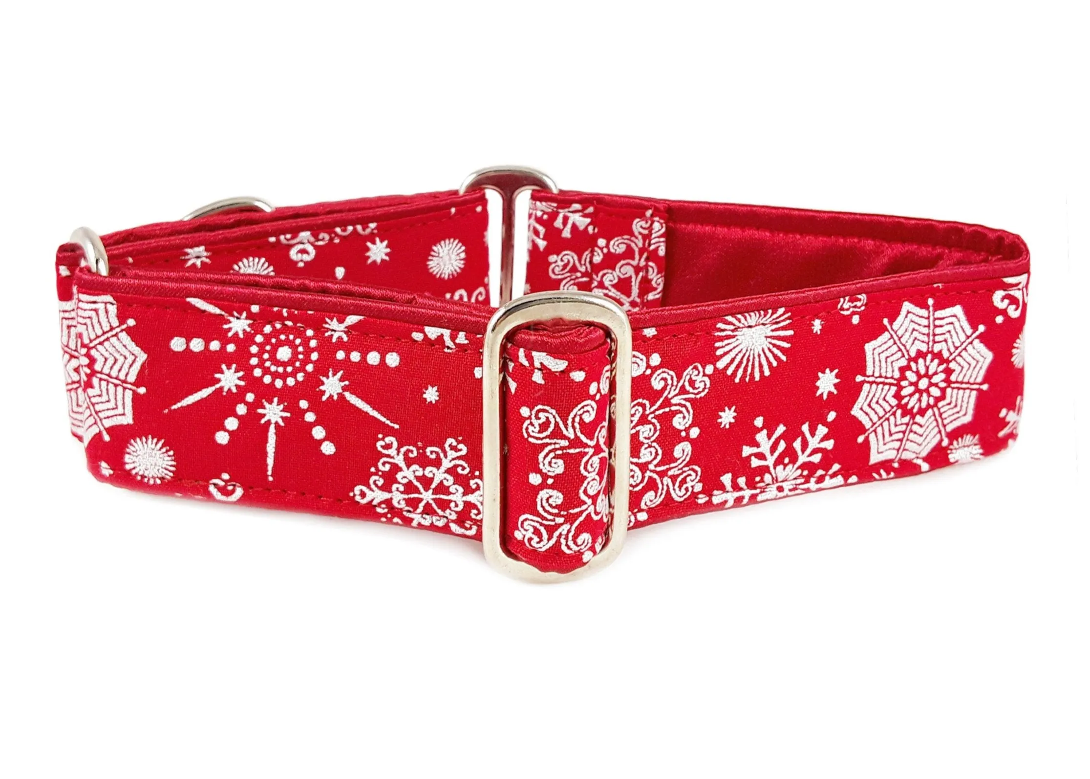 Snowflakes in Red - Martingale Dog Collar or Buckle Dog Collar - 1.5" Width