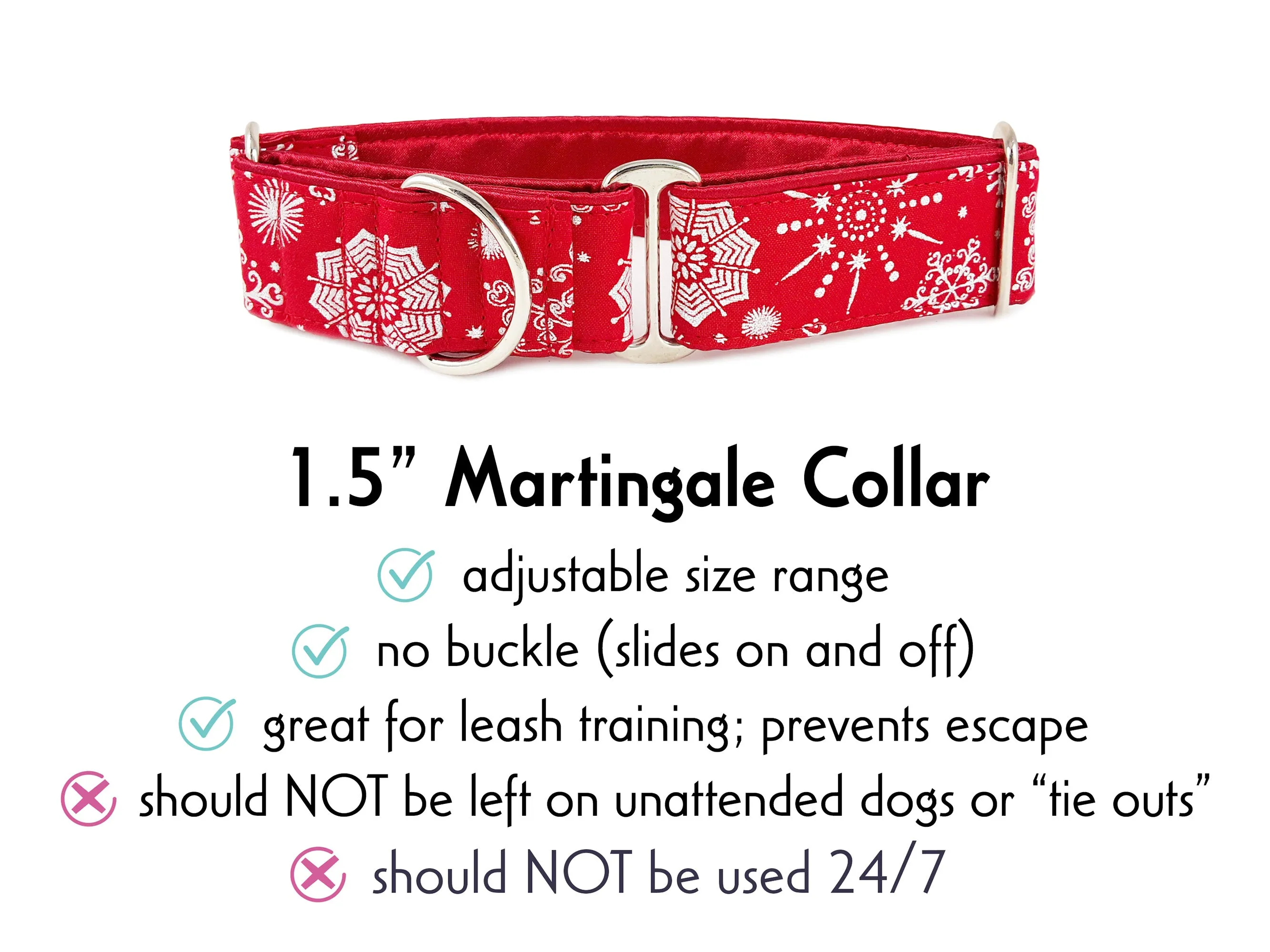 Snowflakes in Red - Martingale Dog Collar or Buckle Dog Collar - 1.5" Width
